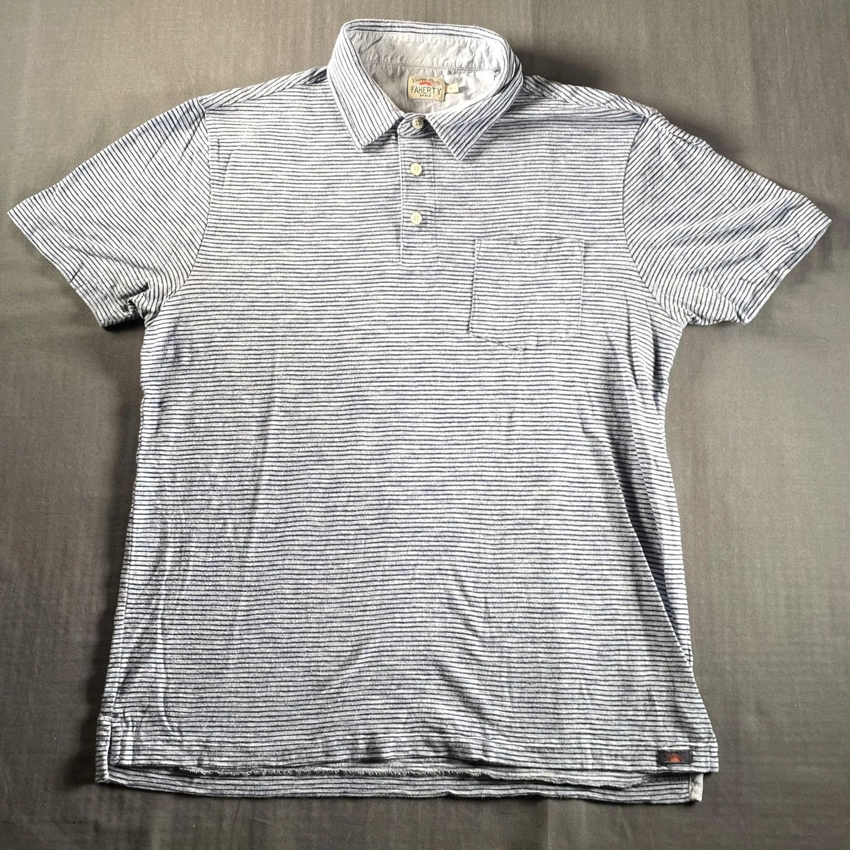 Faherty Faherty Polo Shirt Mens M Blue Gray Striped Organic Cotton Blend Pocket Size US M / EU 48-50 / 2 - 3 Thumbnail