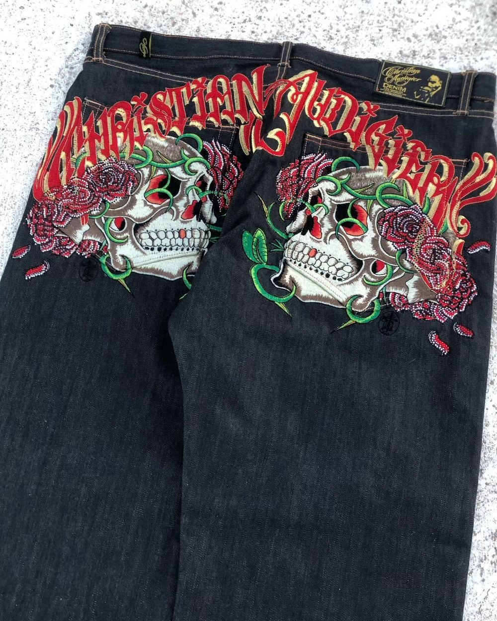 Designer × Japanese Brand Oversize Skull Embroidery Y2k Jean Size US 36 / EU 52 - 3 Thumbnail
