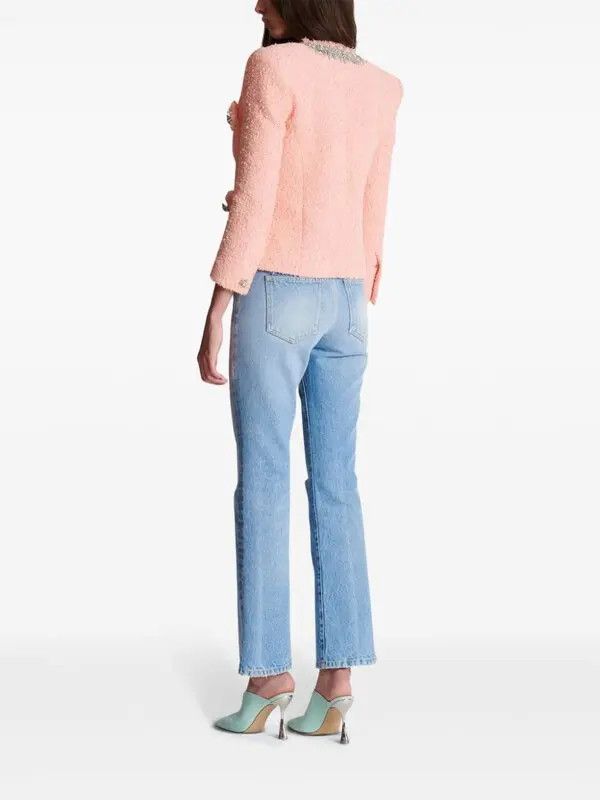 Balmain o1s1wg110825 Collarless Crystal Embelished Blazer in Pink Size M / US 6-8 / IT 42-44 - 2 Thumbnail