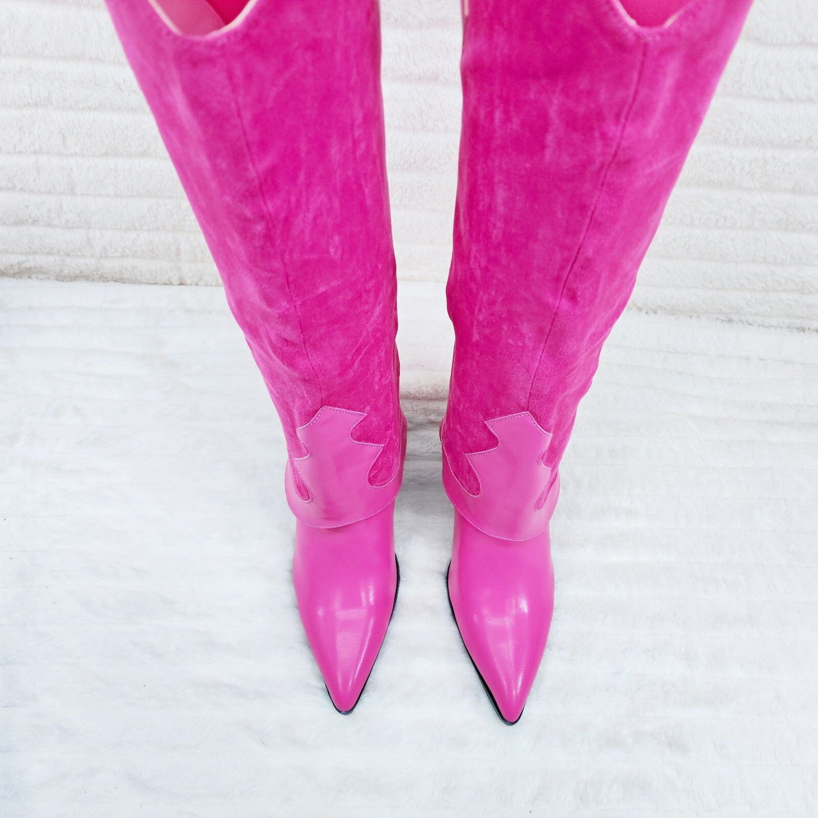 Other Branded Fuchsia Pink Skirted Fold Over Western Knee High Cow Size US 7.5 / IT 37.5 - 4 Thumbnail