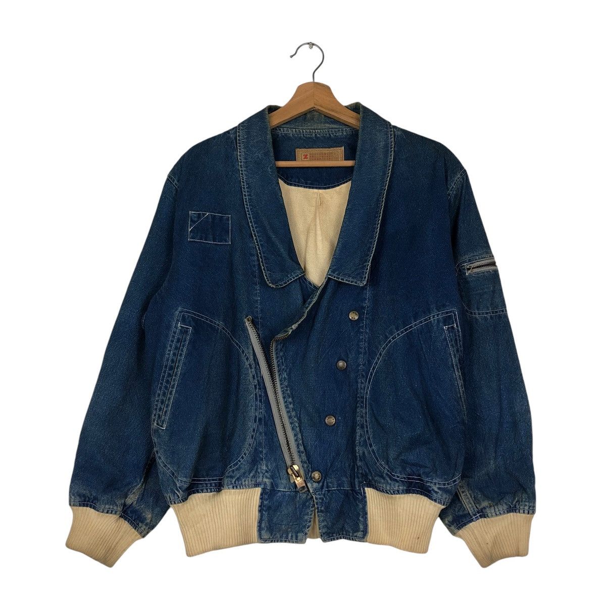 Japanese Brand 🔥VINTAGE BOMBER JACKET DENIM ZIG ZAG DOUBLE COLLAR Size US M / EU 48-50 / 2 - 3 Thumbnail