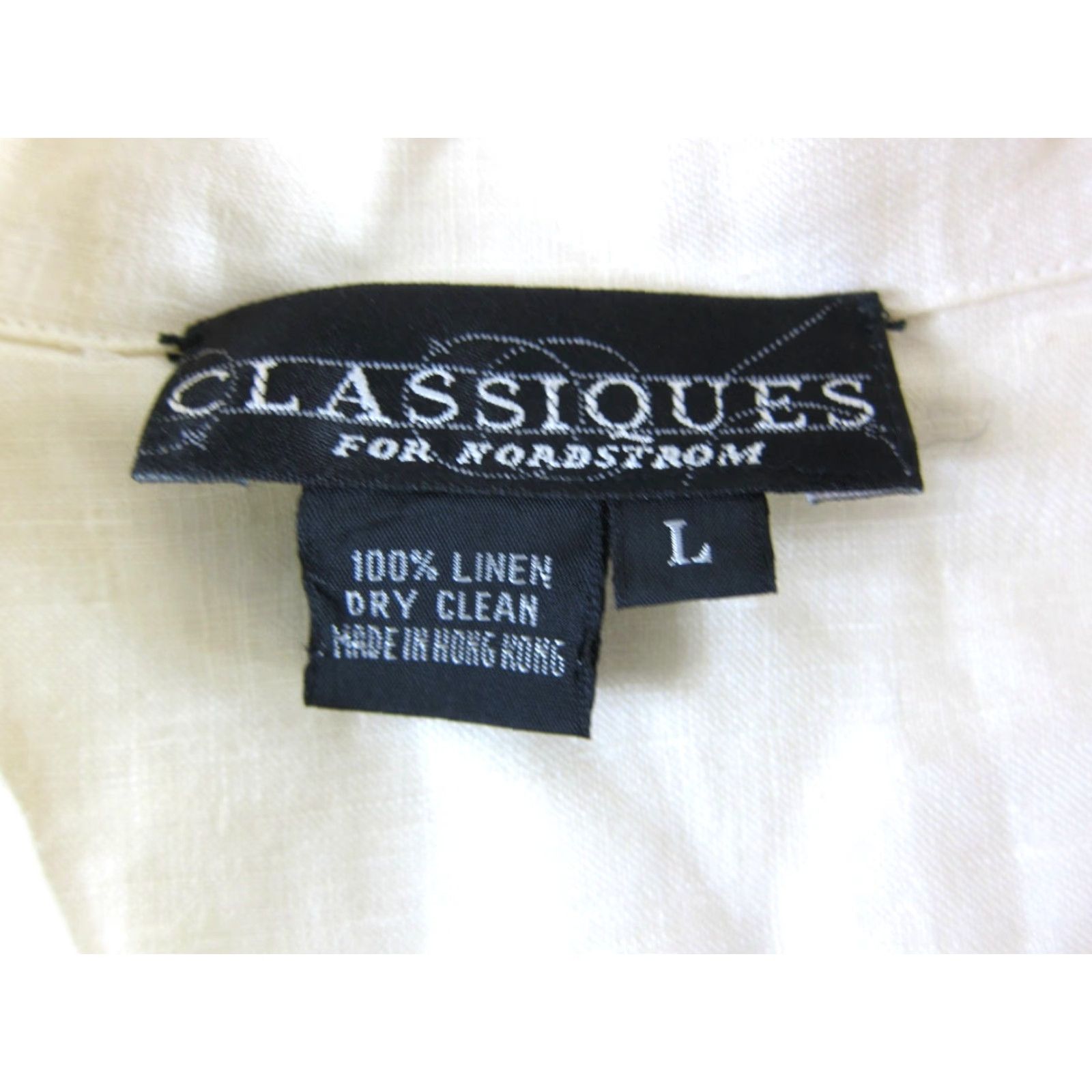 Nordstrom VINTAGE Classiques For Nordstrom Blouse Shirt Women L-XL Ivory Linen Button Down Long Sleeve Size L / US 10 / IT 46 - 3 Thumbnail