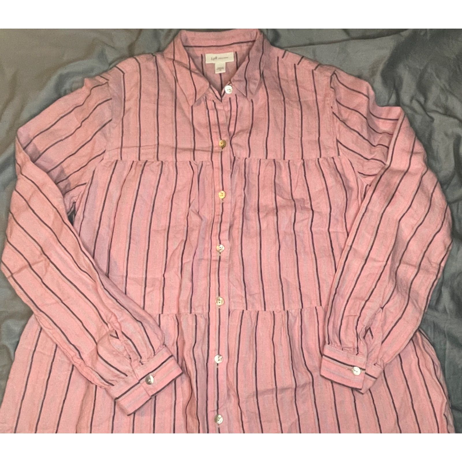 J. Jill Love Linen Stripe Shirt Dress Pink Women\'s XS