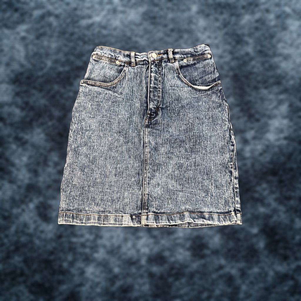 Vintage VINTAGE 1980s Studebaker Alessio Acid Wash Denim Skirt Short 28 Blue Women Mini Slit Pockets 80s Theme Mens? Size 28" / US 6 / IT 42 - 1 Thumbnail