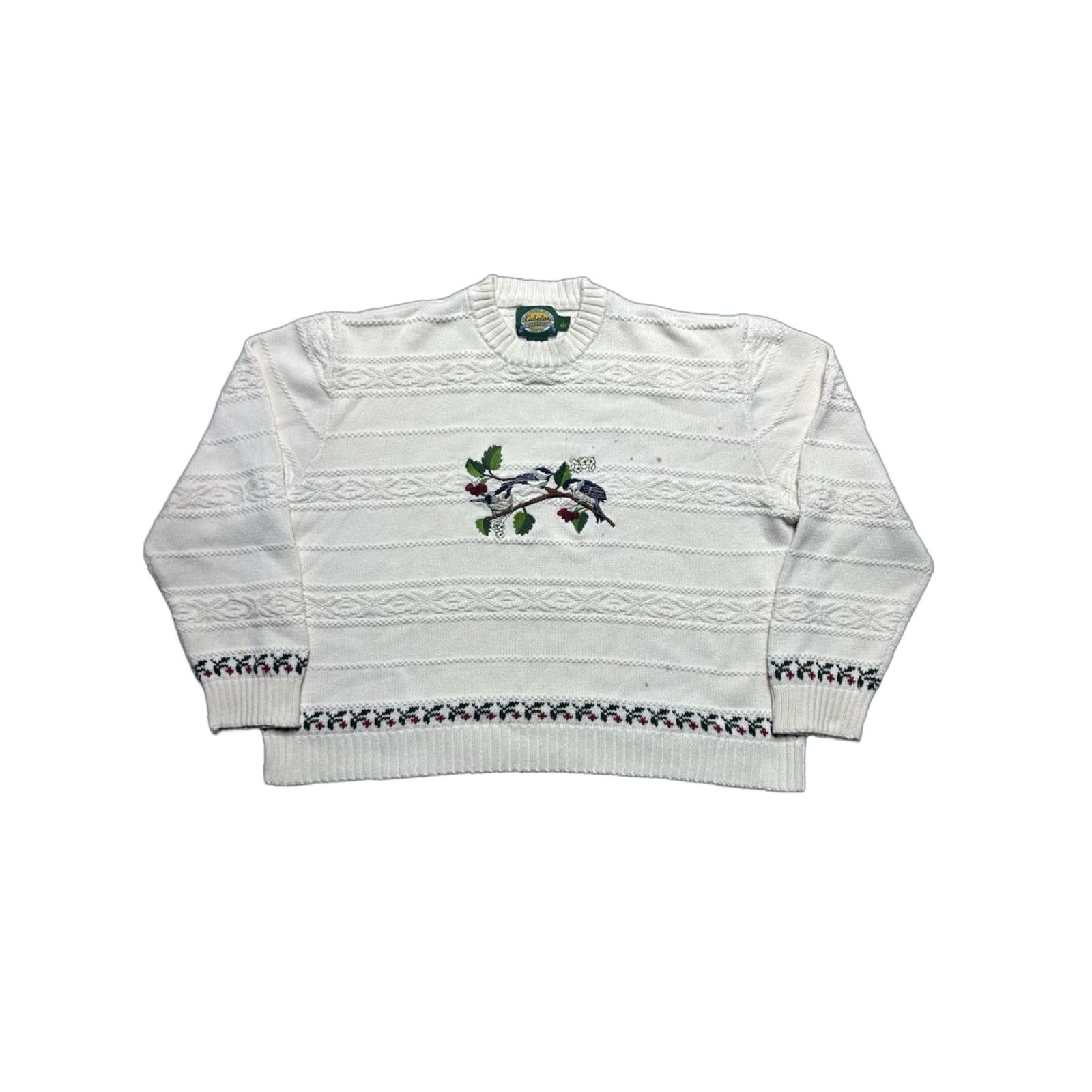 Vintage VINTAGE Cabela’s Cotton Knit Sweater Embroidered Birds Nature Flaws Womens Large L White Pullover Knit Shirt 60s 70s? Size L / US 10 / IT 46 - 1 Thumbnail