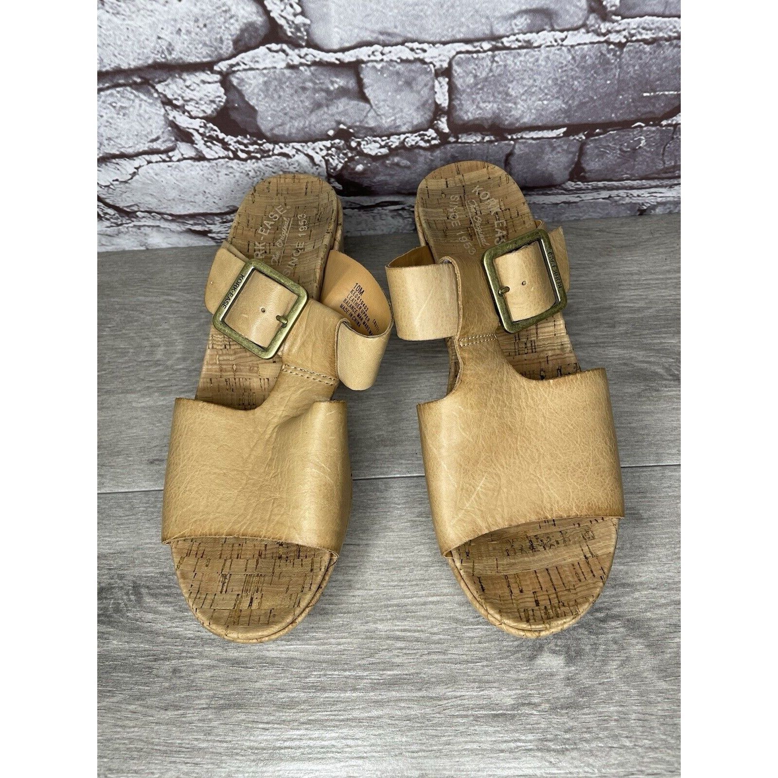 Other Kork Ease Tan Leather Cork Platform Strap High Wedge Sandals Size US 10 / IT 40 - 10 Thumbnail