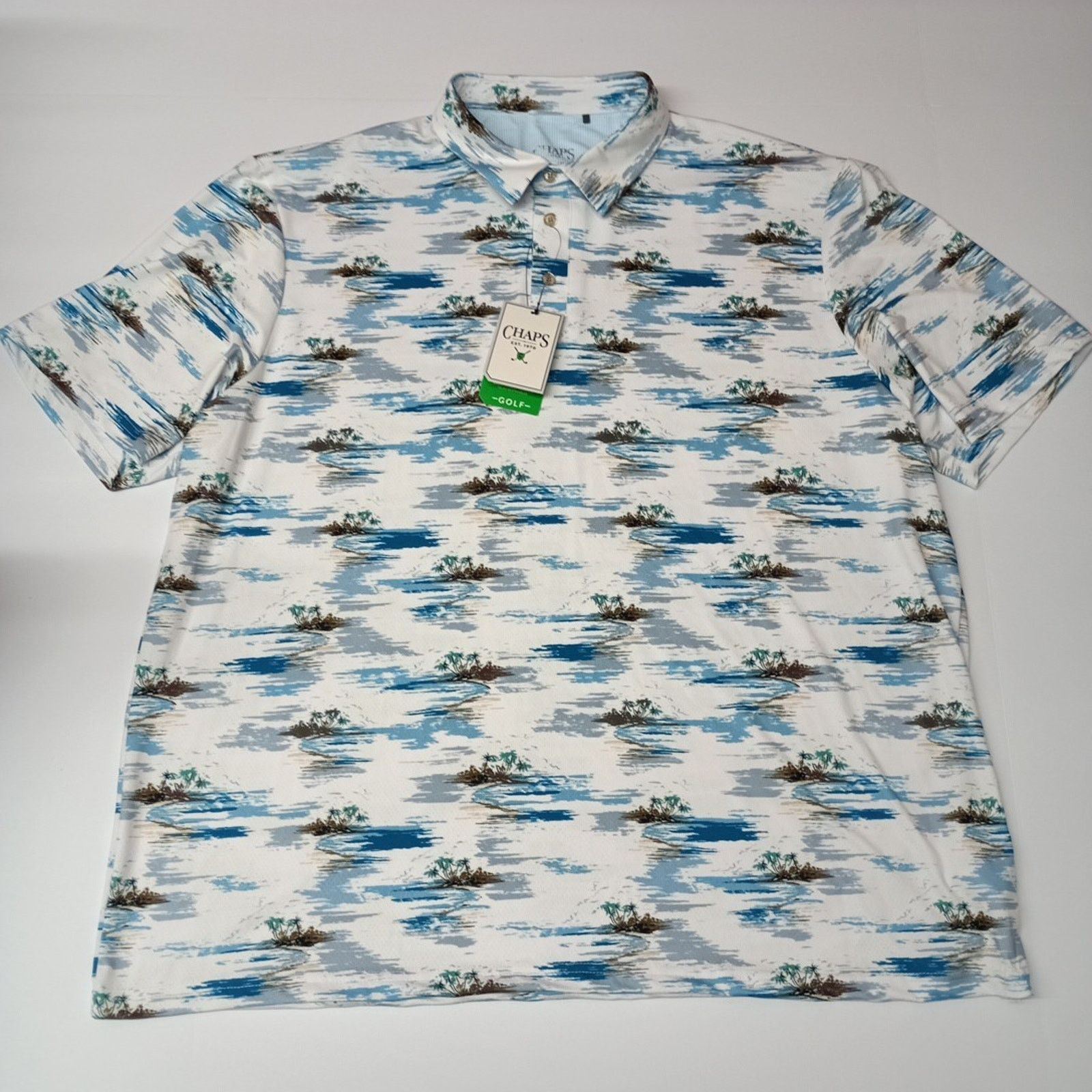 Chaps Chaps Printed Golf Polo Shirt Men's Size 2XL White Stretch Size US XXL / EU 58 / 5 - 1 Thumbnail