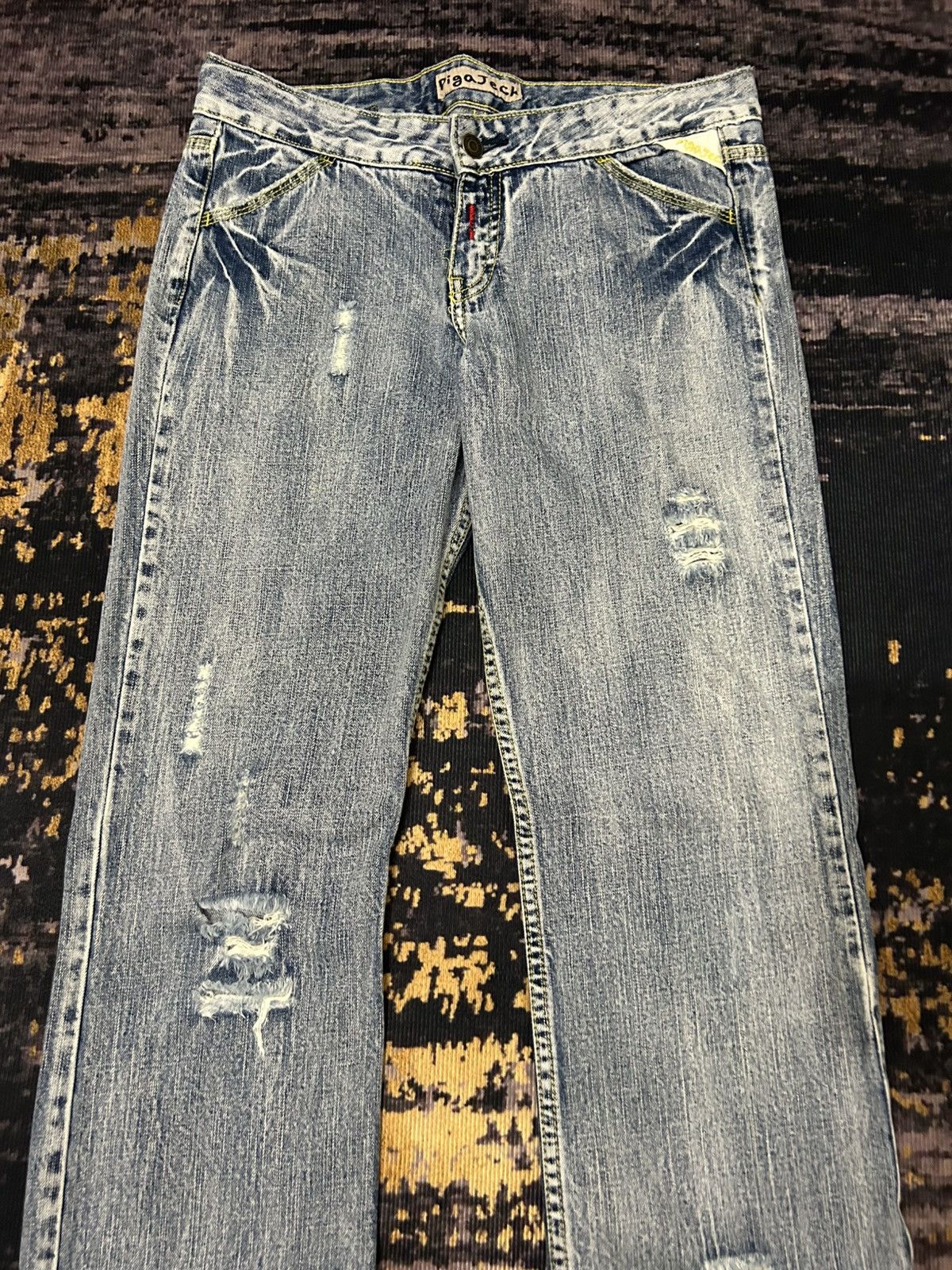Japanese Brand Vintage Pigajeck Distressed Wash Buckle Back Jeans Size US 31 - 5 Thumbnail