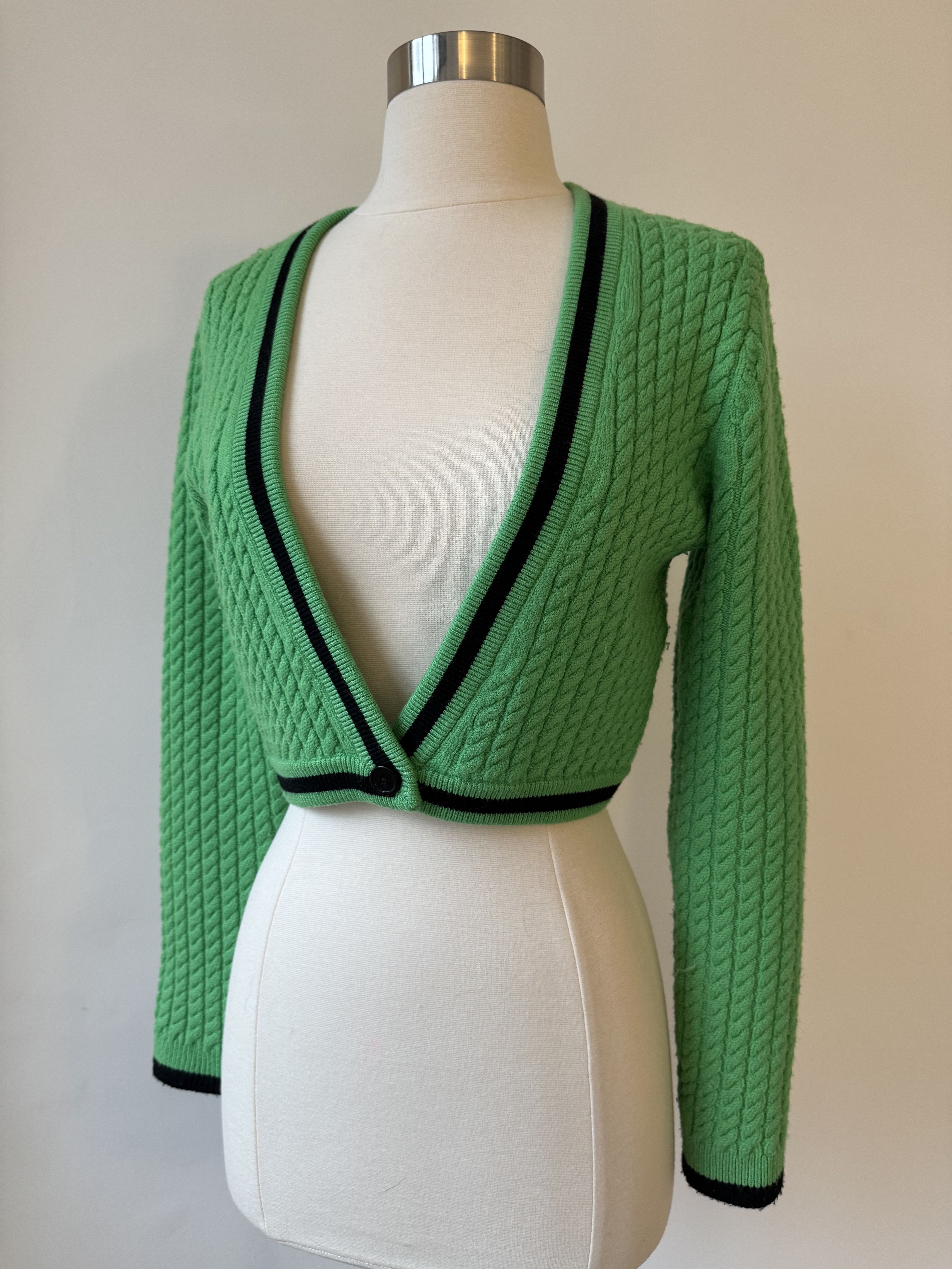 Alice + Olivia Jenae Cable Knit Wool Blend Cropped Cardigan - Small Size S / US 4 / IT 40 - 2 Thumbnail