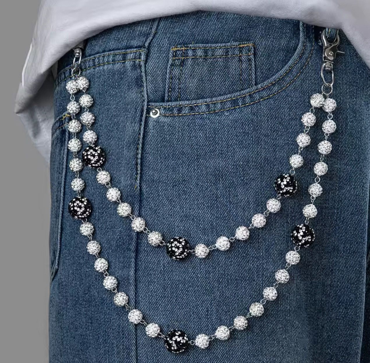 Jewelry Black & Silver Beaded Chain – Statement Wallet Chain Size ONE SIZE - 3 Thumbnail