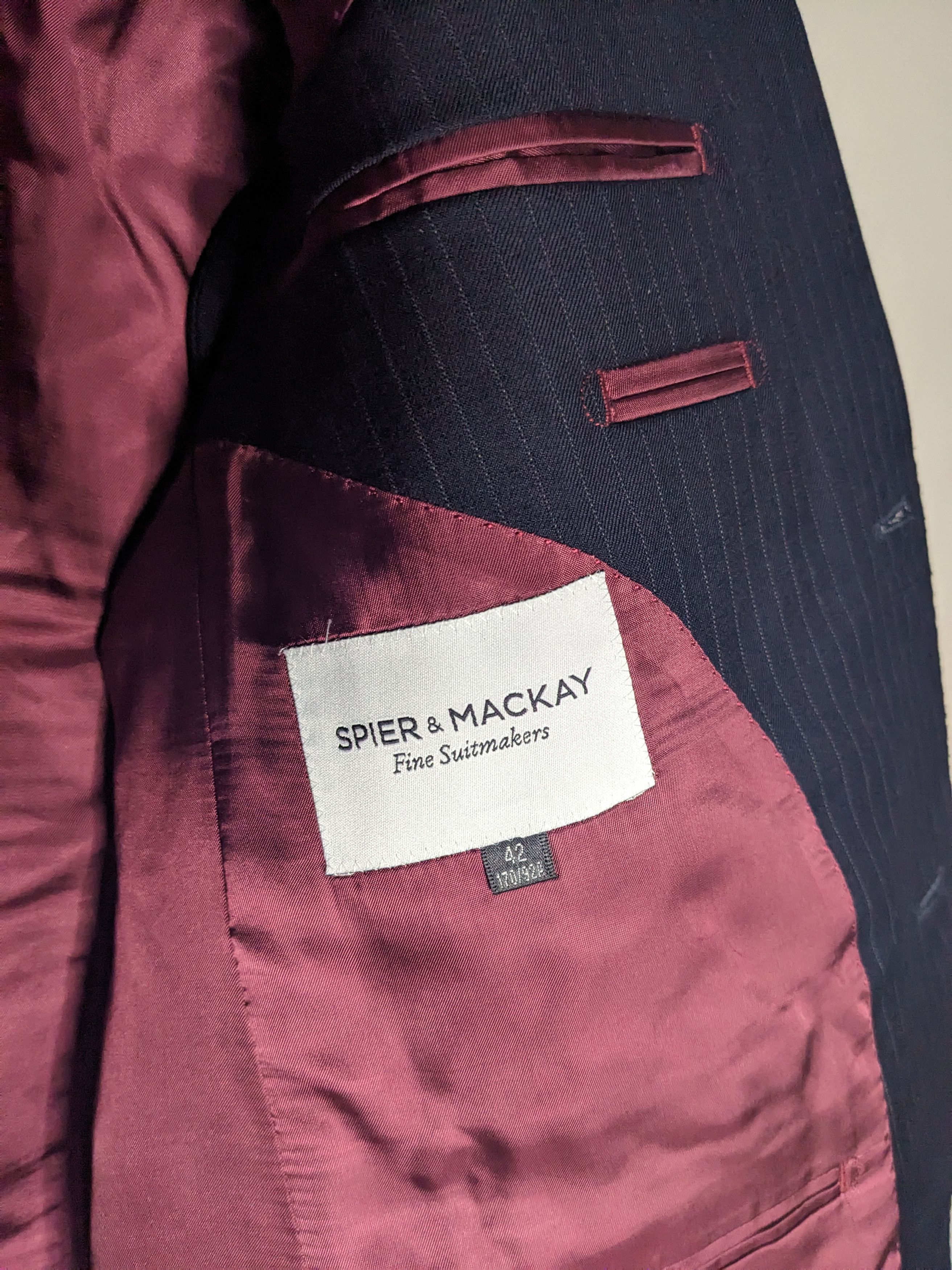 Spier & Mackay Spier MacKay Pinstripe Blazer 42R Navy Blue Wool Slim Coat Size 42R - 8 Thumbnail