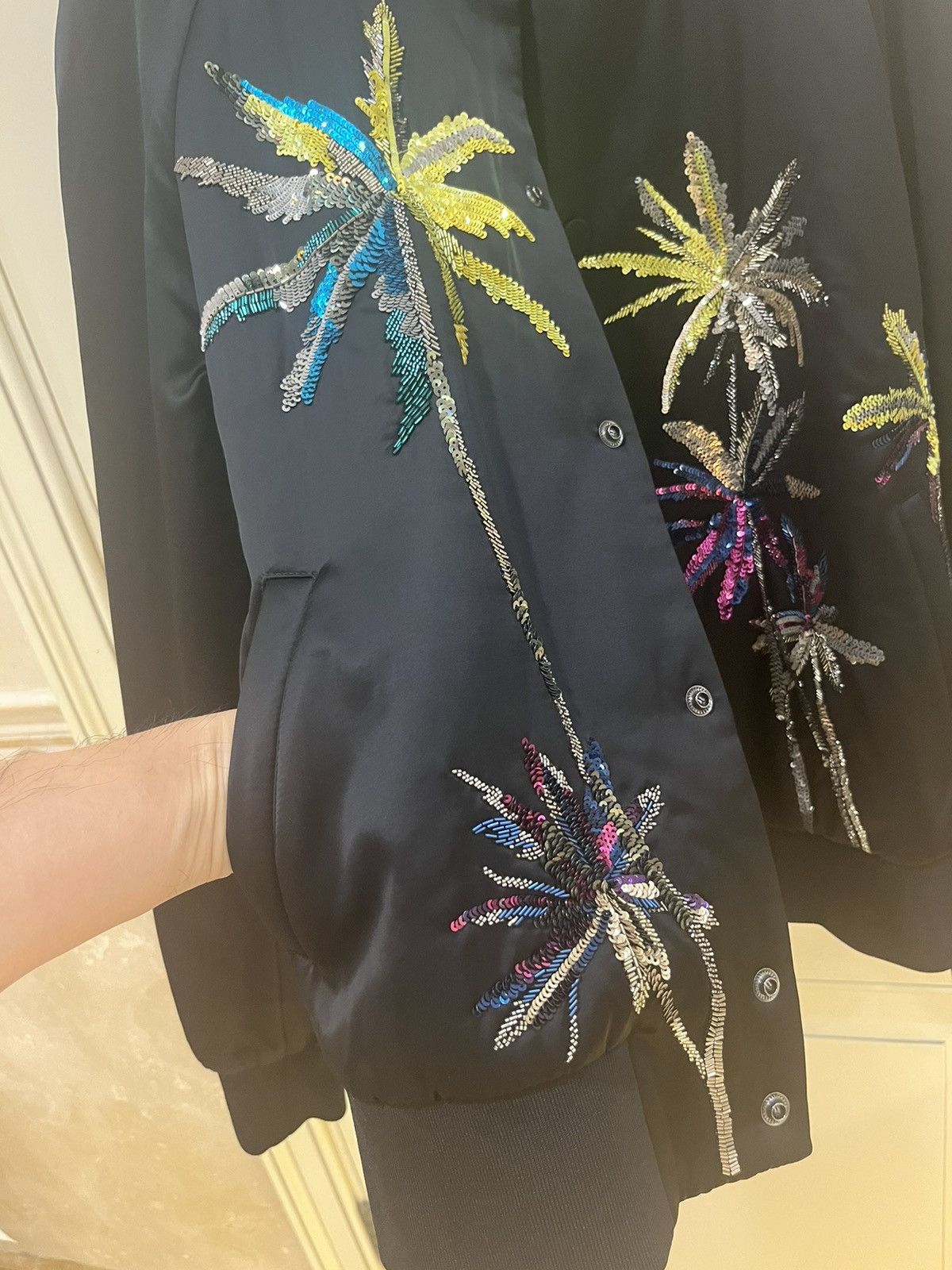 Valentino Viscose Bomber Jacket With Sequin Embroidered Palm trees Size US M / EU 48-50 / 2 - 14 Thumbnail