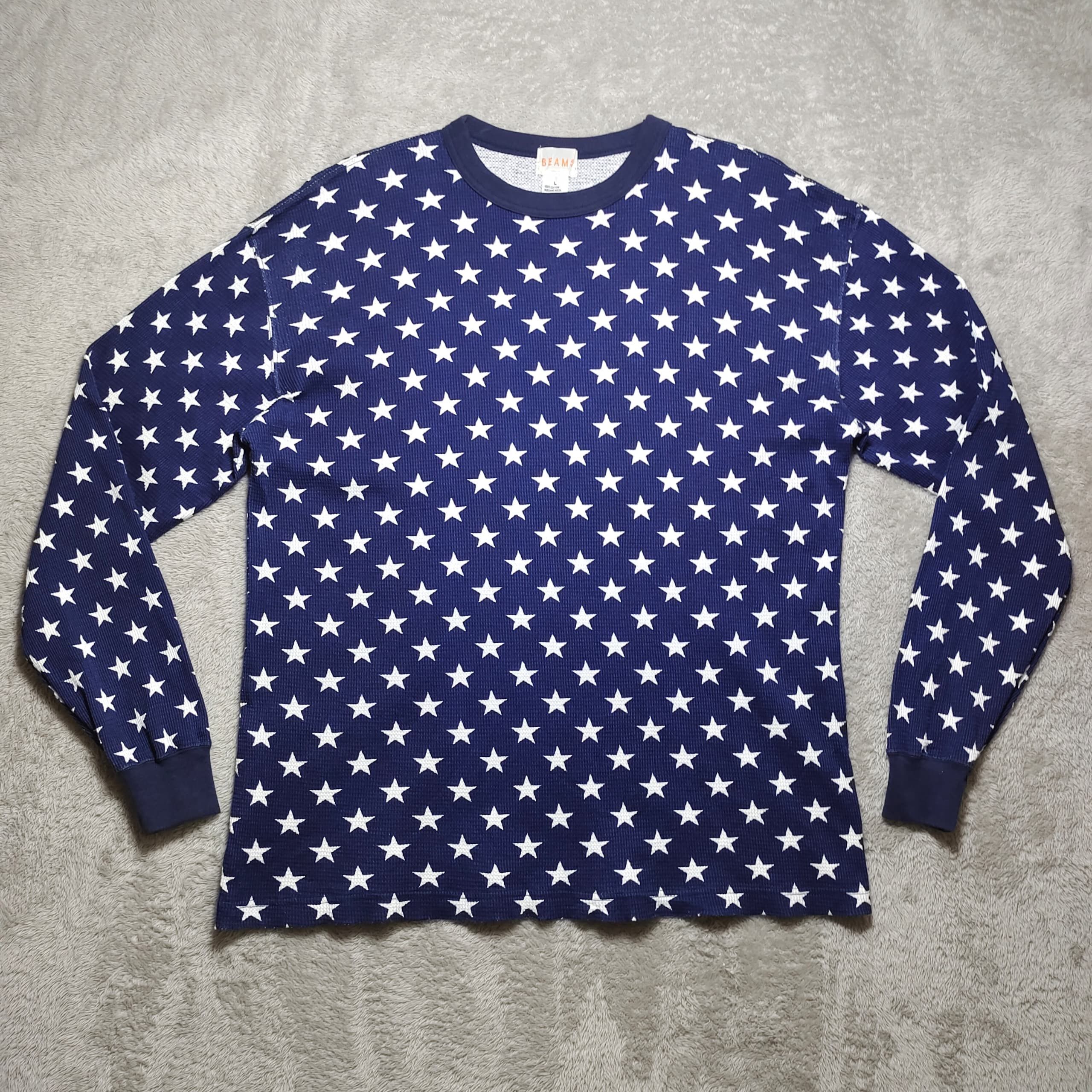 BEAMS STAR PRINT LONG SLEEVE T SHIRT