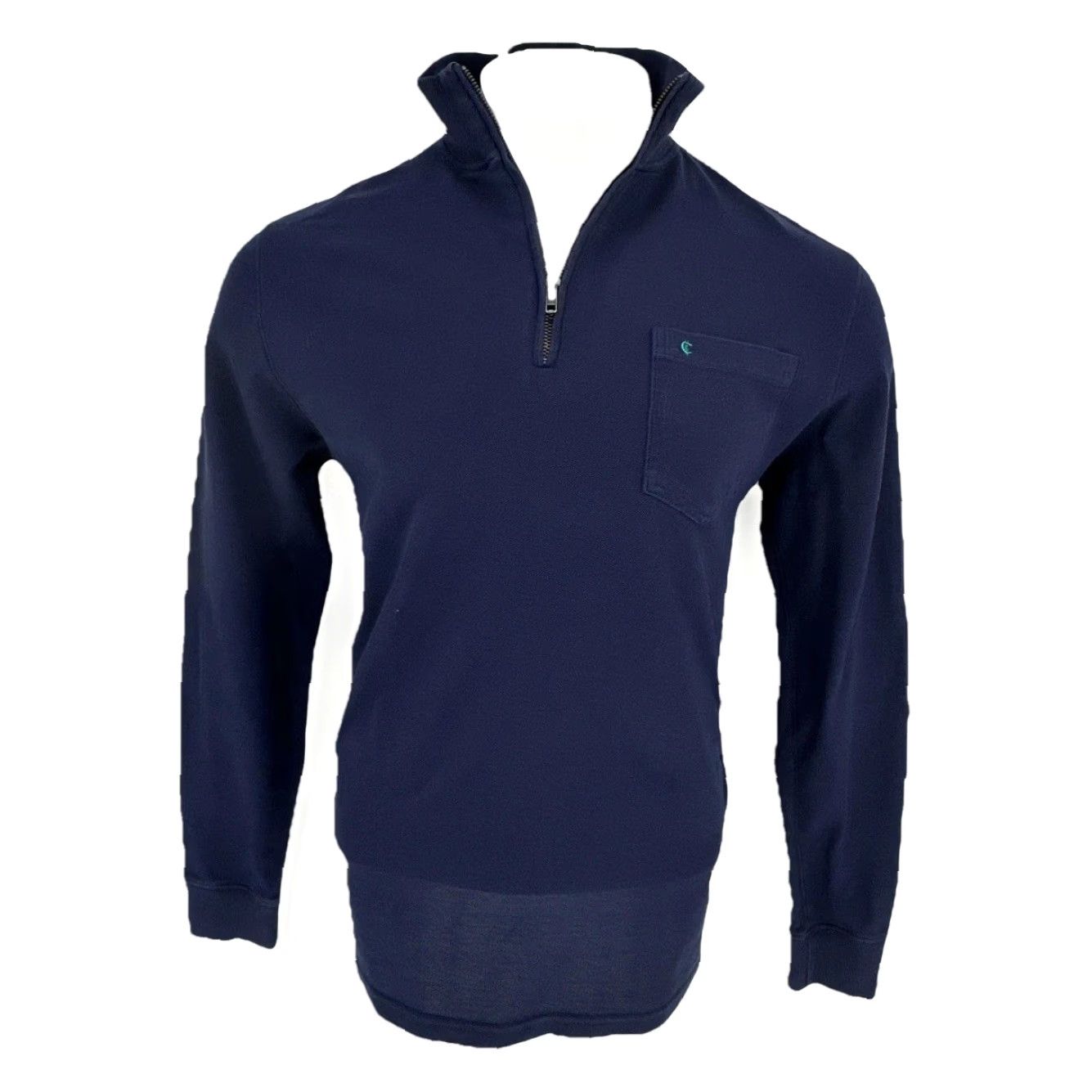 Vintage Criquet Mens Large Blue Golf Sweater Quarter Zip Mock Neck Organic Cotton Pocket Size US L / EU 52-54 / 3 - 2 Thumbnail