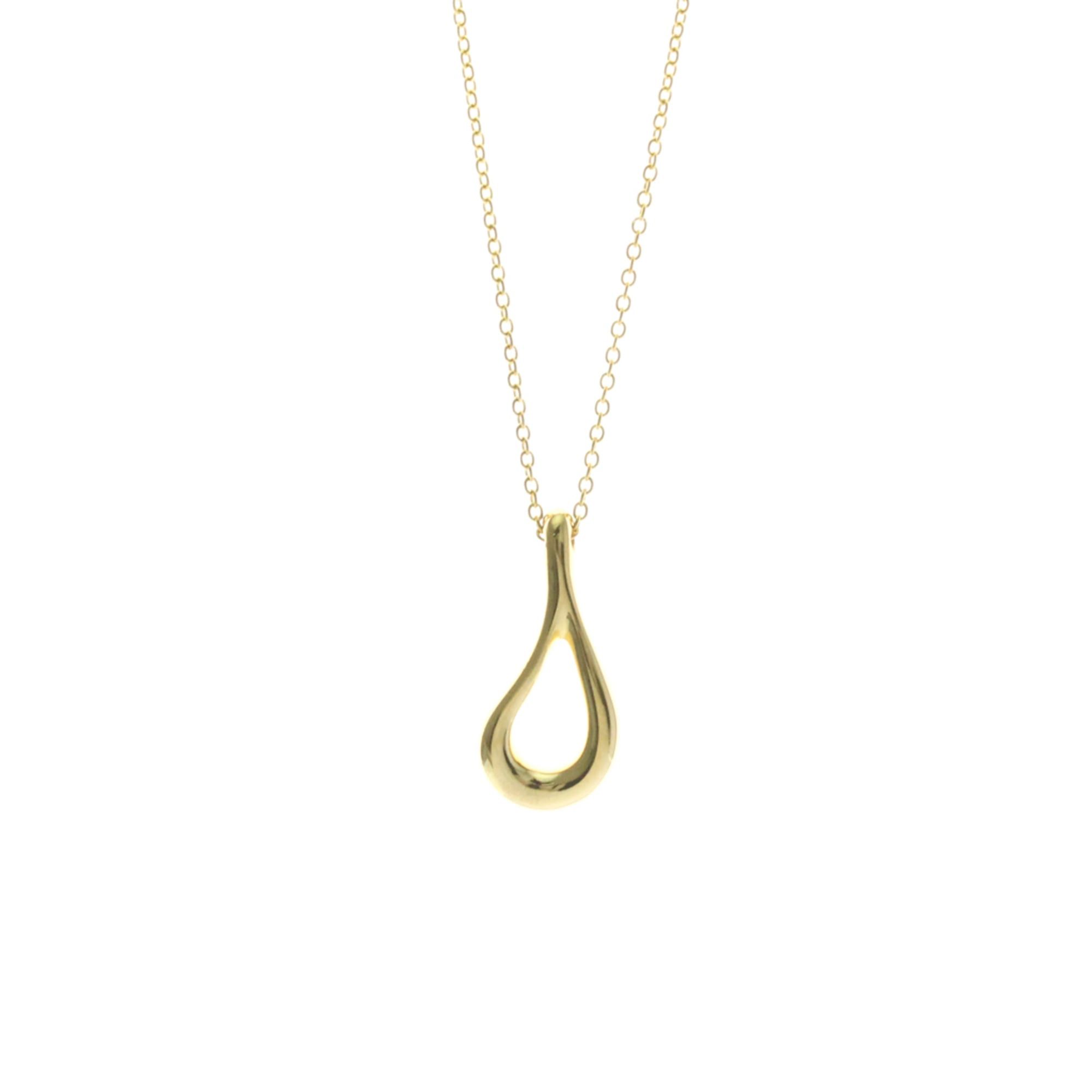 Tiffany Open Teardrop Necklace Yellow Gold (18K) No Stone MenWomen Fashion Pendant Necklace (Gold)