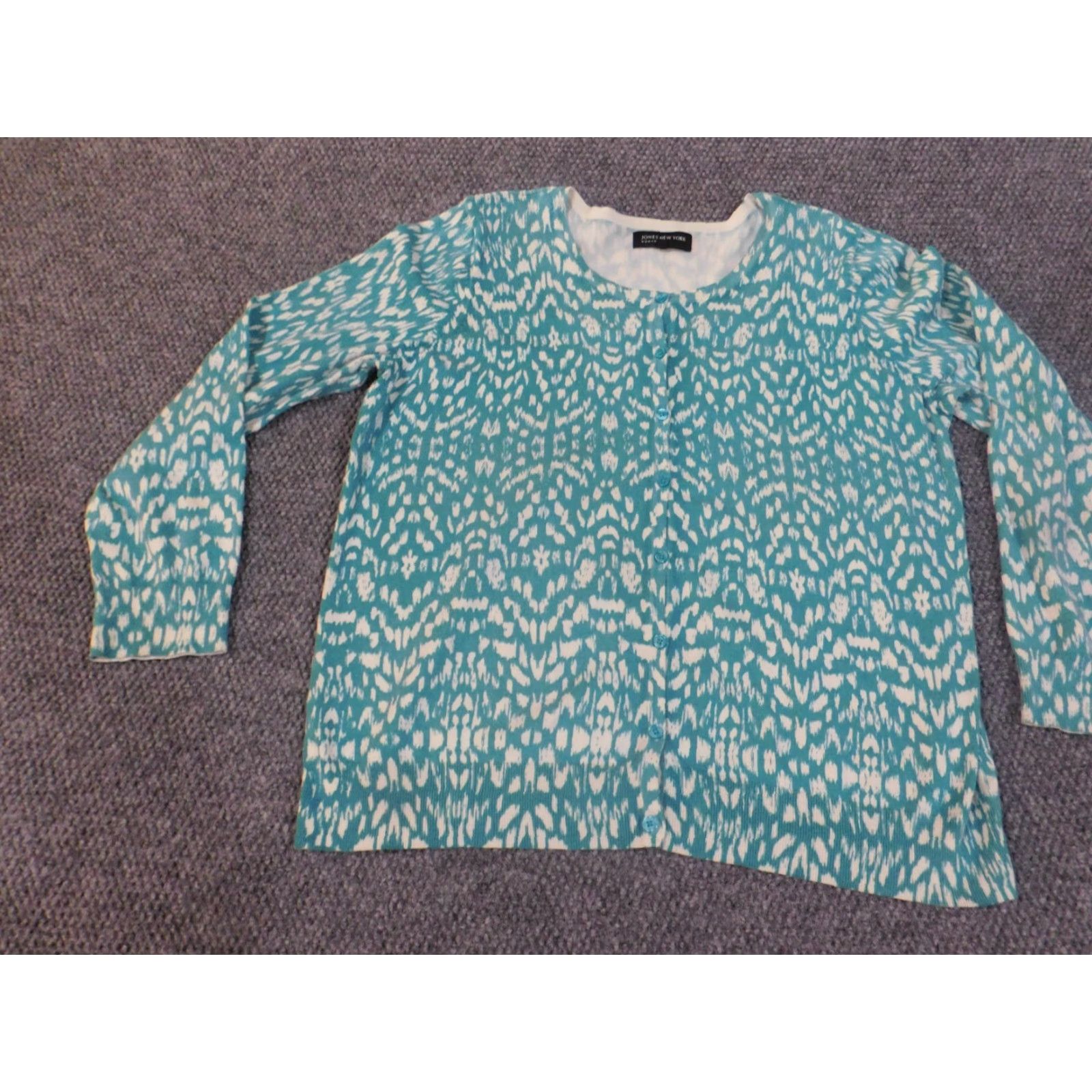 Jones New York Jones New York Sweater Cardigan Women's Plus 2X Blue Knitted Cotton Nylon Button Raglan Sleeve Round Neck Casual Modern 2X Womens Size XXL / US 16-18 / IT 52-54 - 3 Thumbnail