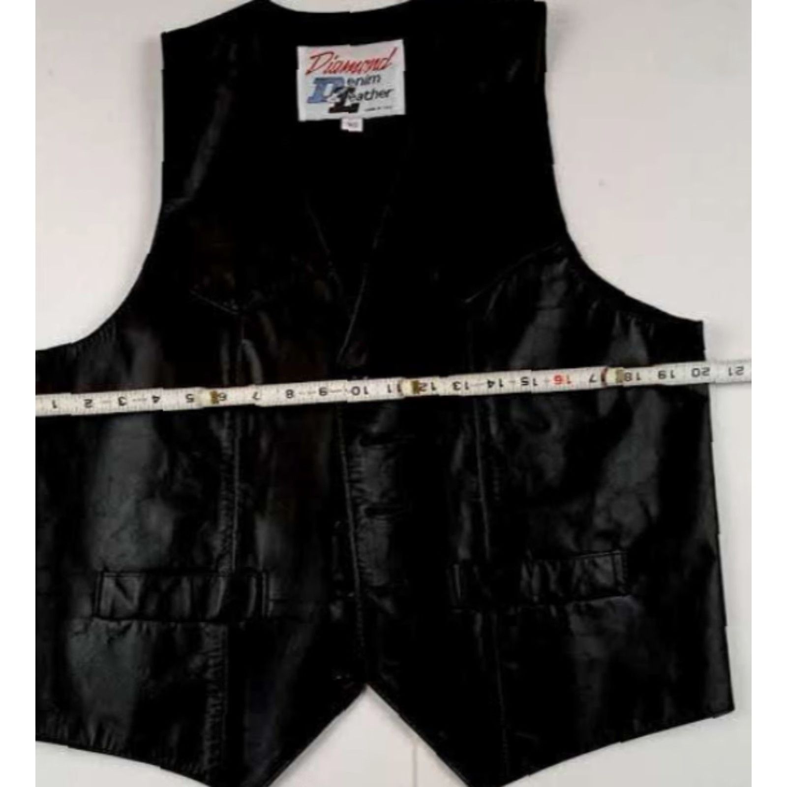 Vintage Diamond Vest Black Leather full button Diamond Denim&Leather Vest 40 Mens Biker ect. Size US XXS / EU 40 - 3 Thumbnail