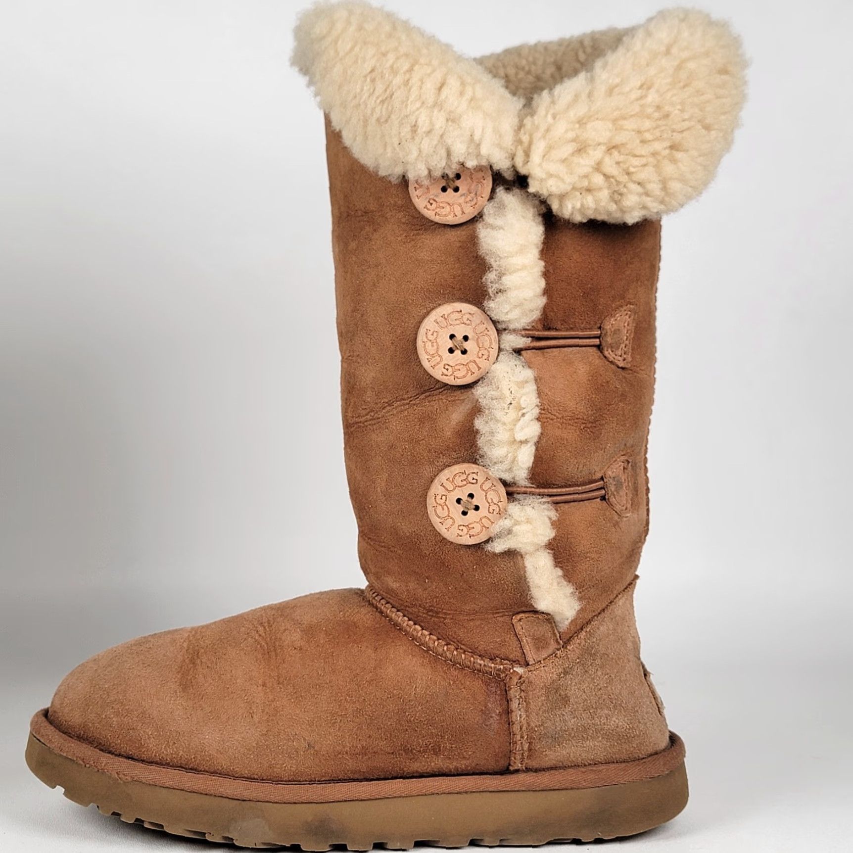 Ugg UGG Boots Women Bailey Button Beige 7 Shearling Comfort Casual Mid-Calf Winter Spring Fall Size US 7 / IT 37 - 6 Thumbnail