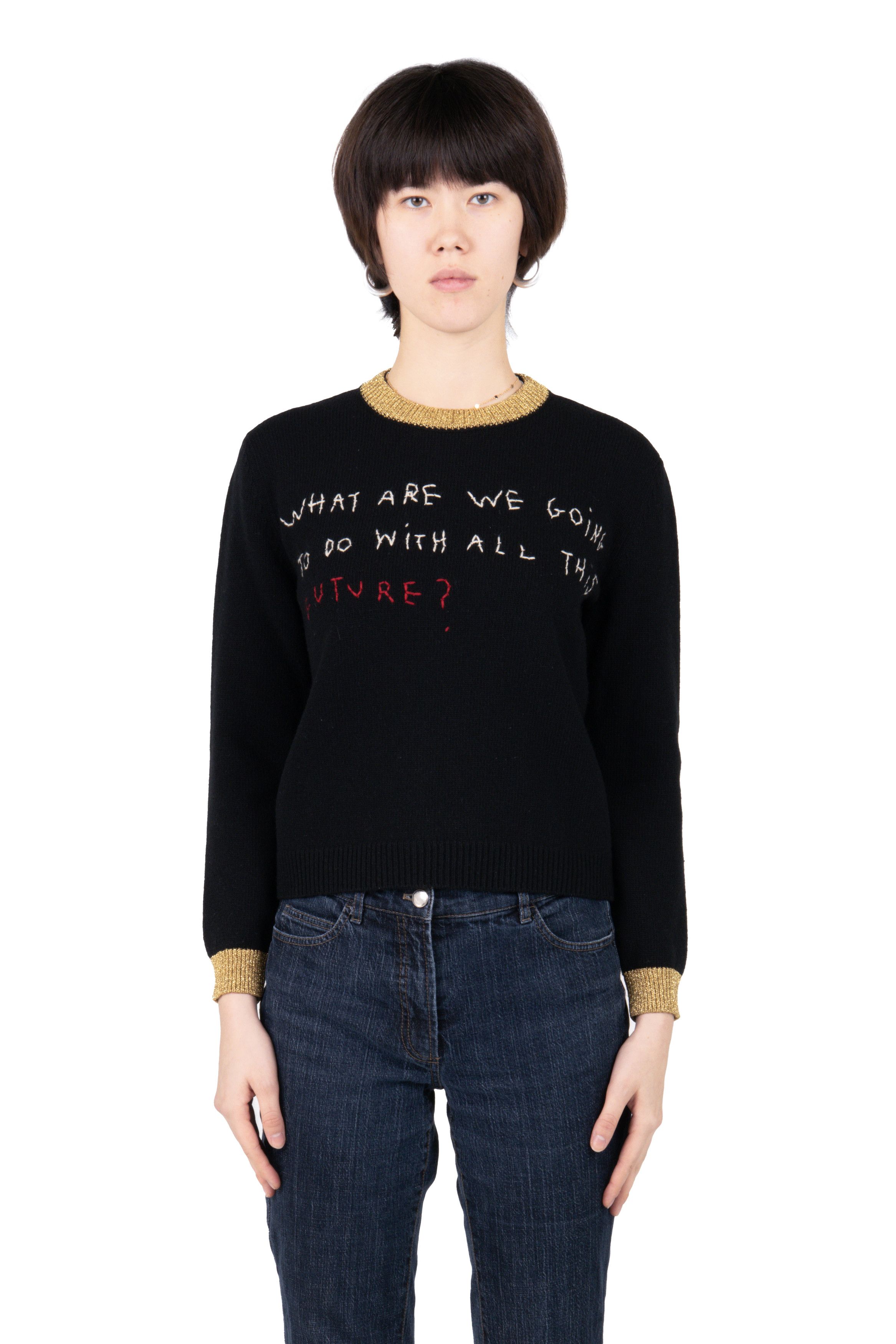 image of Gucci Aw2017 Coco Capitan Poem Knit Sweater in Black, Women's (Size Small)