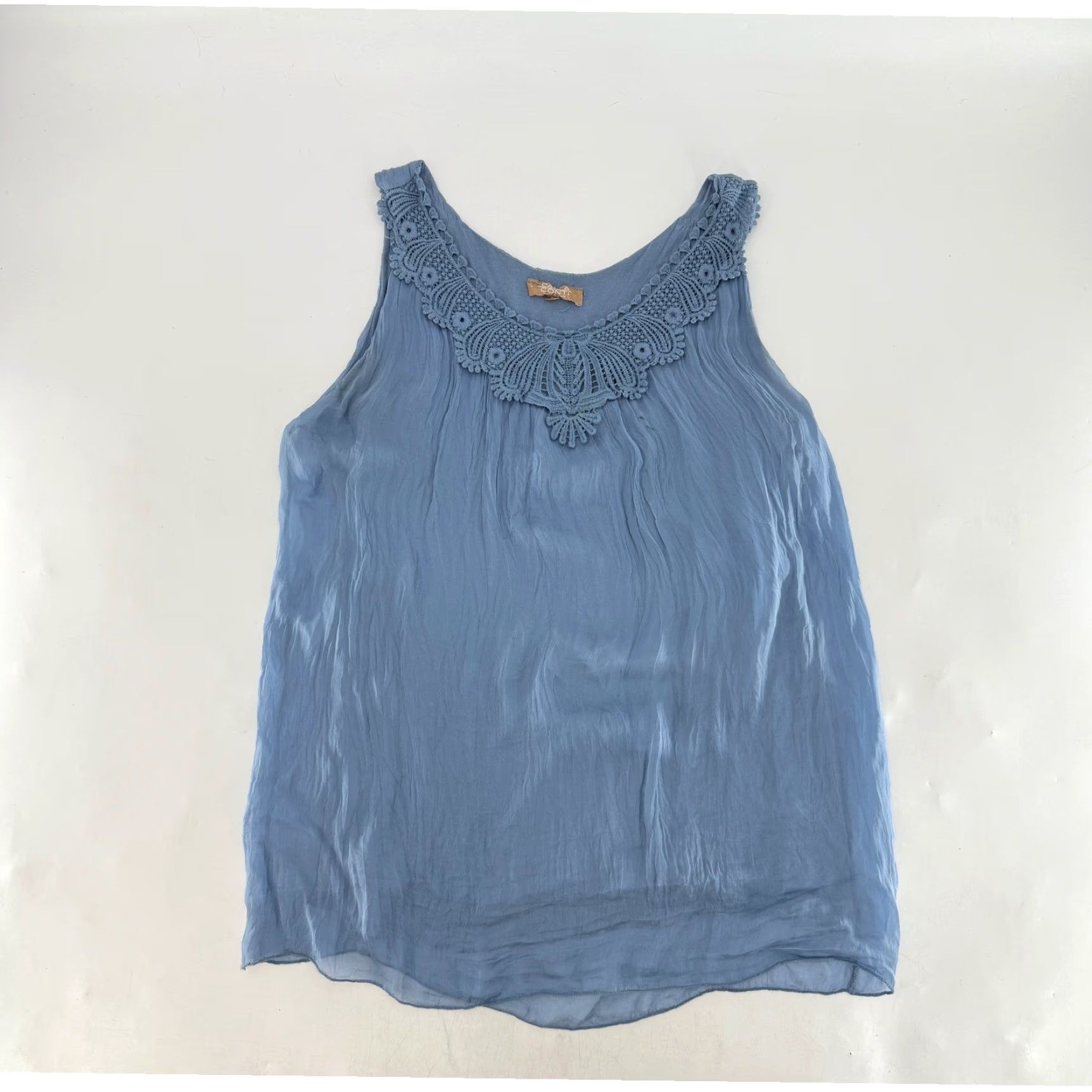 Vintage CARLA CONTI Blue Crochet Neck Sleeveless Tank Top Women's M Tank Tunic Sleeveless Casual Sleeve Scoop Neck Relaxed Fit Size M / US 6-8 / IT 42-44 - 5 Thumbnail