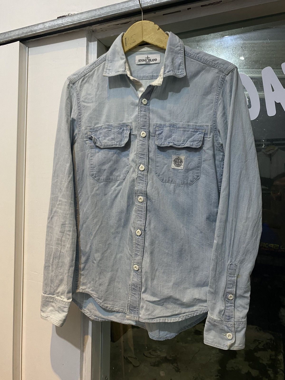 2013 Stone island Blue Acid Wash Denim Cotton shirt