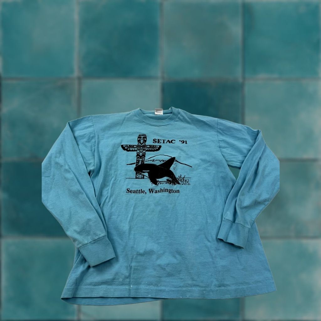Fruit Of The Loom VINTAGE Fruit of the Loom Shirt Mens XL Blue SETAC 1991 Seattle Washington Orca Size US XL / EU 56 / 4 - 1 Thumbnail
