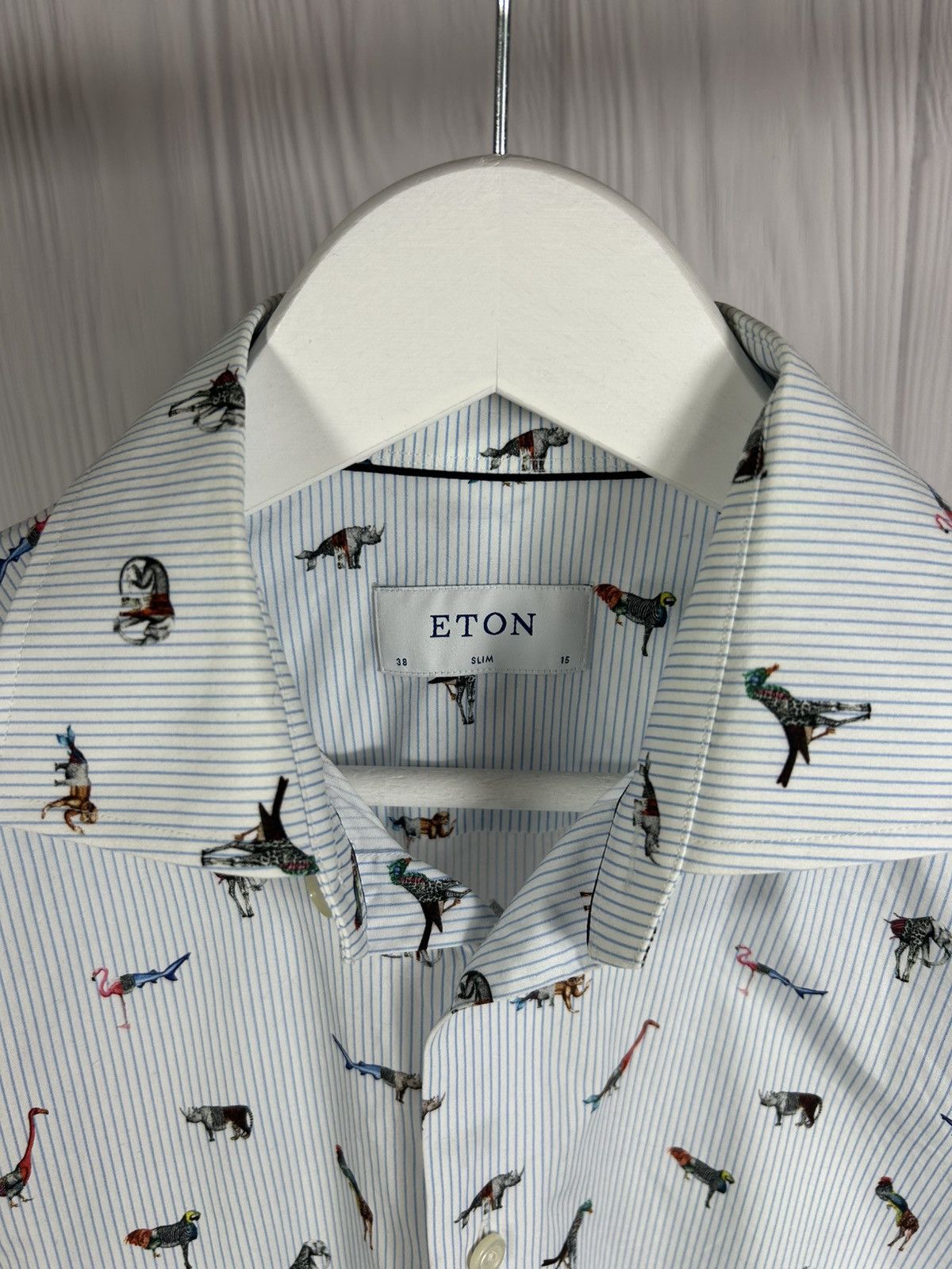Eton ETON Blue Stripe Animal Print Shirt Size 38/15 Size US S / EU 44-46 / 1 - 6 Thumbnail