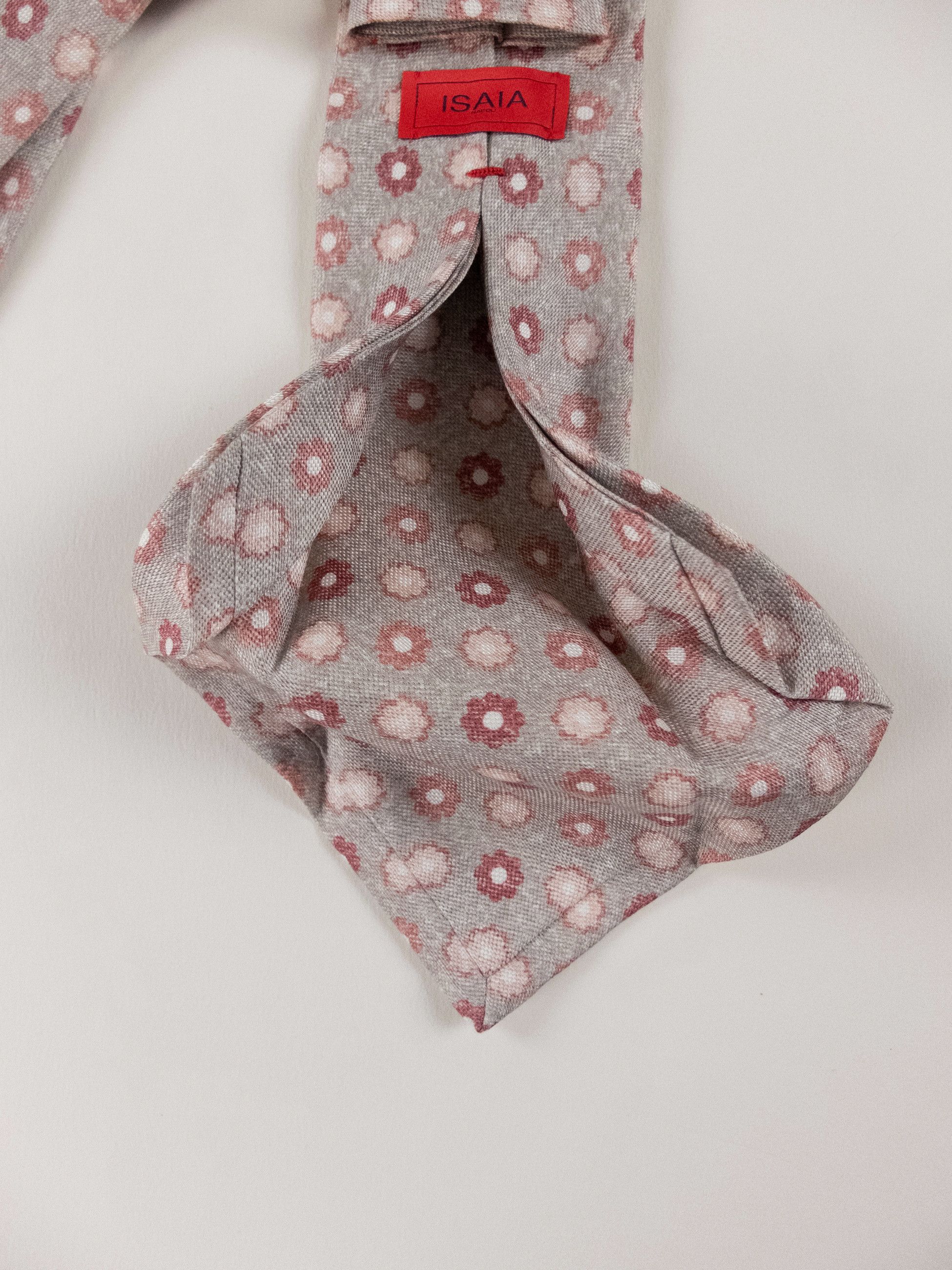 Isaia ISAIA Napoli hand made gray pink floral linen silk blend tie Size ONE SIZE - 5 Thumbnail