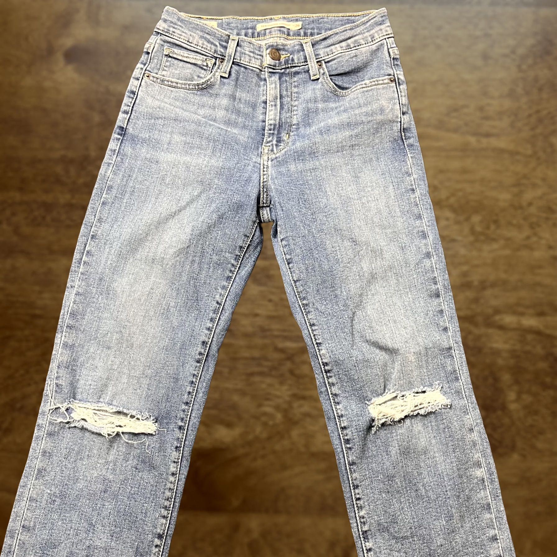 Levi's Levi's Jeans Womens 26 High Rise Straight Light Wash Blue Distressed Denim Jeans Size 26" / US 2 / IT 38 - 1 Thumbnail