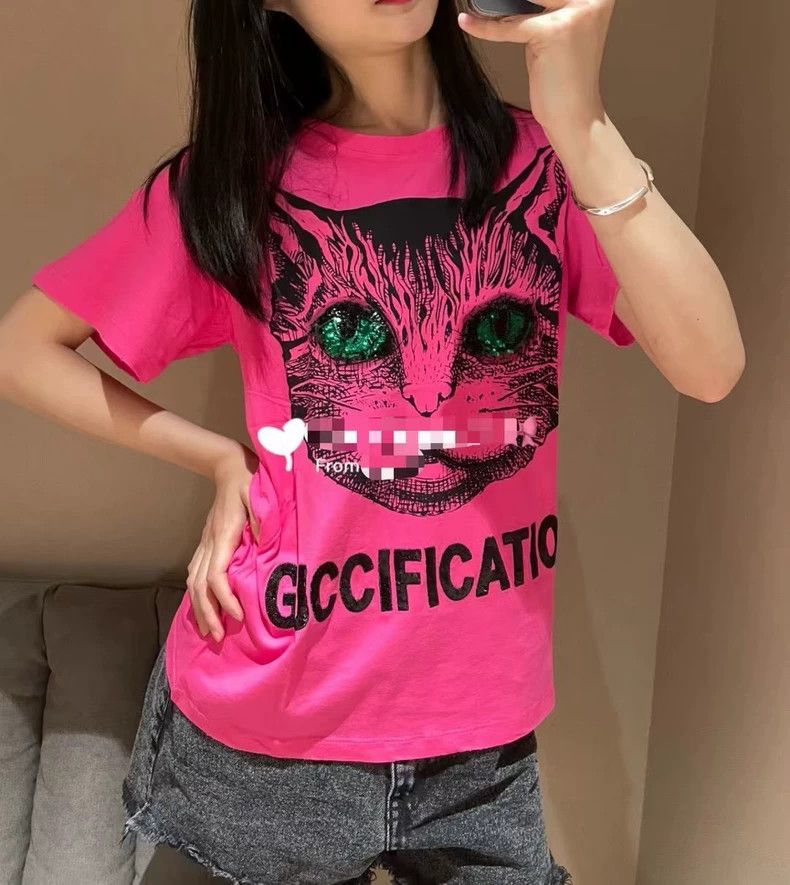 Gucci Gucci Pink cat head sequin short sleeves Size S / US 4 / IT 40 - 6 Thumbnail