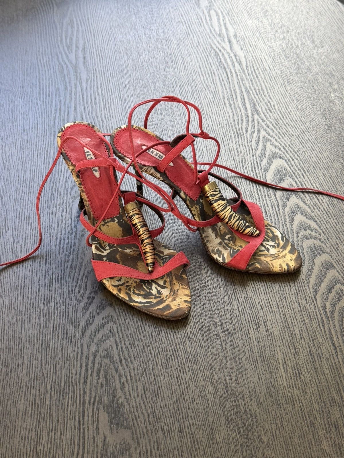 Le Silla Vintage Le Silla Red Strappy Animal Print Heels Size US 7 / IT 37 - 1 Thumbnail