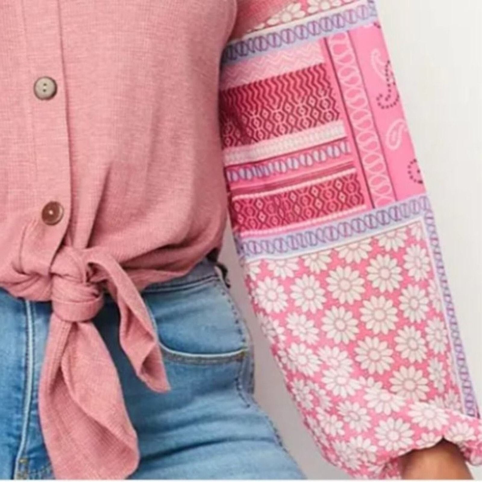 Other BAEA Mixed Cardigan 2X Button-Up Pink Boho Top Patterned Sle Size XXL / US 16-18 / IT 52-54 - 4 Thumbnail