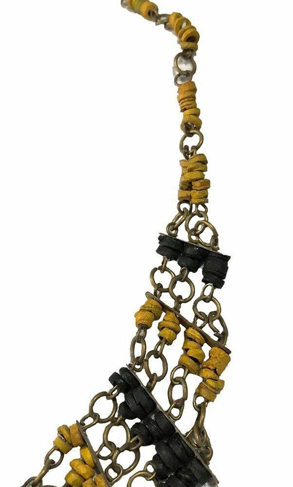 Designer New Mustard And Black Wooden Necklace Size ONE SIZE - 3 Thumbnail