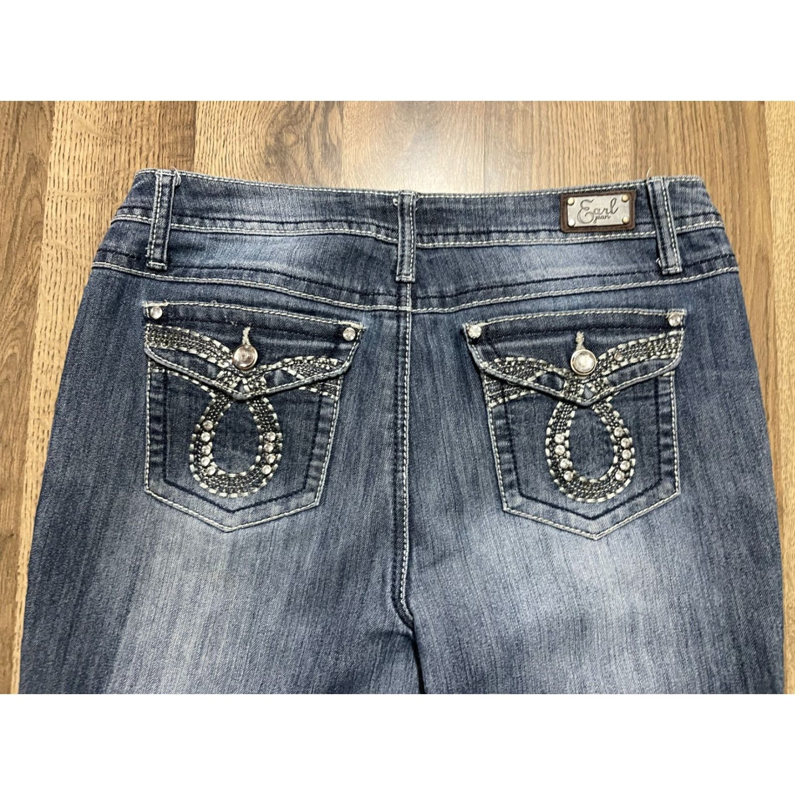 Vintage Earl Jean Jeans Women's 8 Blue Denim Straight Jeweled Pockets Jeans Belt Loop Pockets Regular Rise Vintage No Size 30" / US 8 / IT 44 - 3 Thumbnail