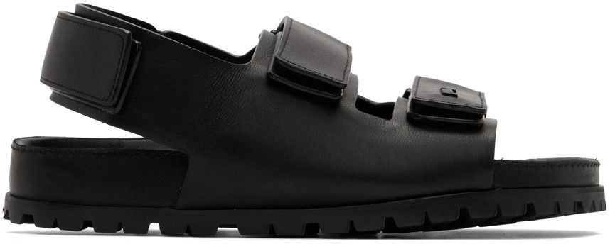 image of Juun J O1Mle0524 Velcro Flat Sandals In Black, Women's (Size 8)