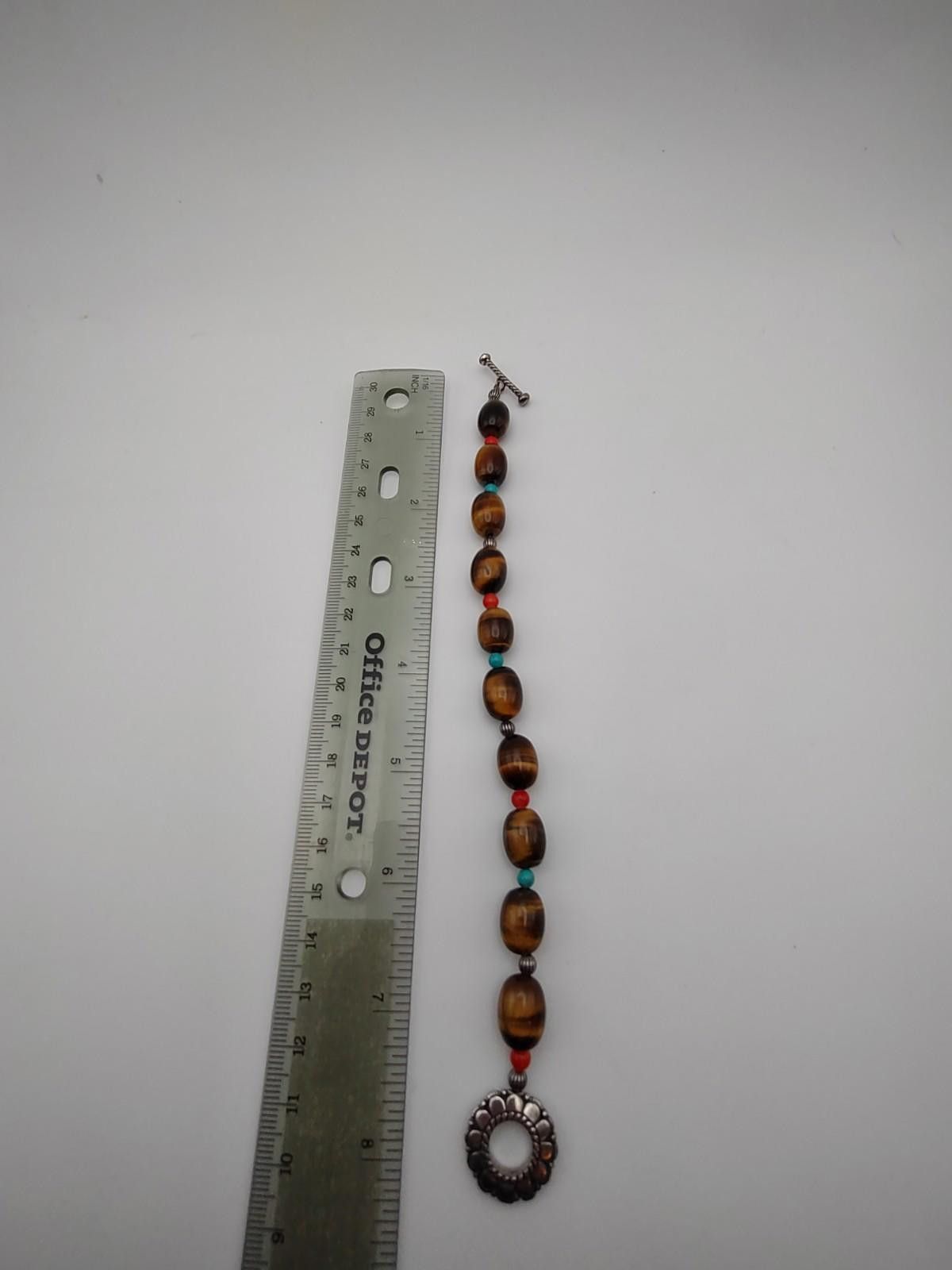 The Unbranded Brand Sterling Silver Tiger Eye Bead Bracelet Toggle 8 Inch Size ONE SIZE - 4 Thumbnail