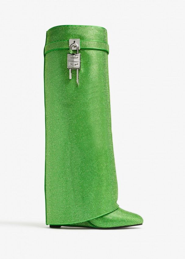 o1srvl11e1224 Shark Lock Boots In Satin Strass in Green