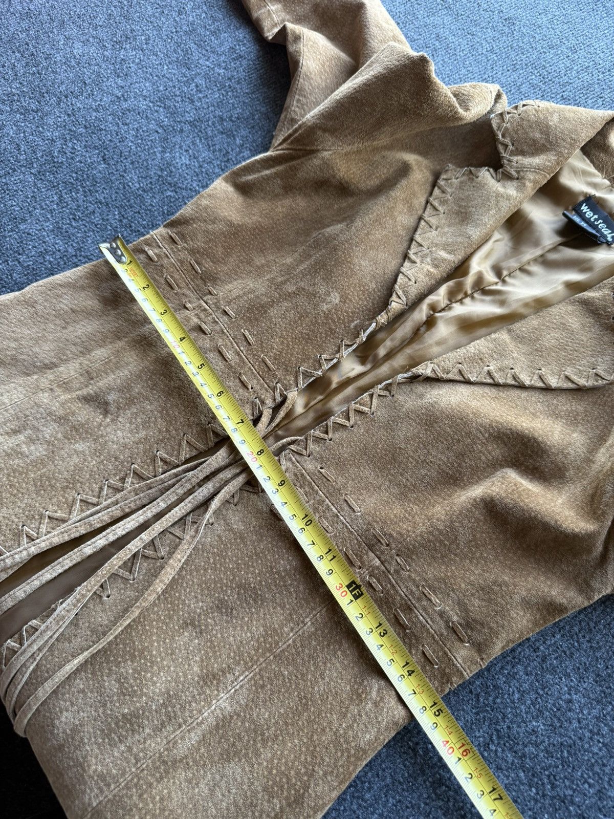 Genuine Leather Western Y2K Suede Leather Boho Coat Tan Whipstitch Jacket Size XS / US 0-2 / IT 36-38 - 18 Thumbnail