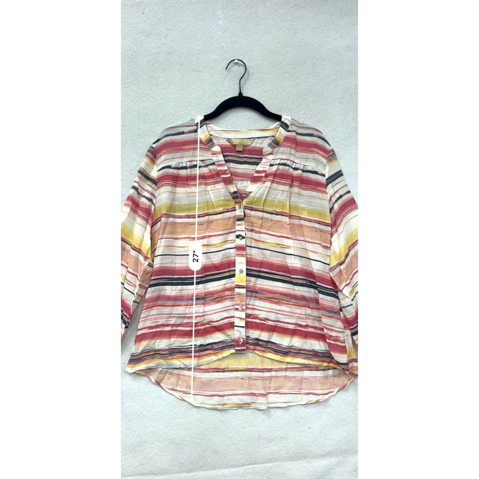 Hope Hope & Harlow Womens M Striped Button-Up Blouse Multicolor, Lightweight, Casual, Button-Up Front, Long Sleeve, Relaxed Fit, Pre-Owned Like New Size M / US 6-8 / IT 42-44 - 7 Thumbnail