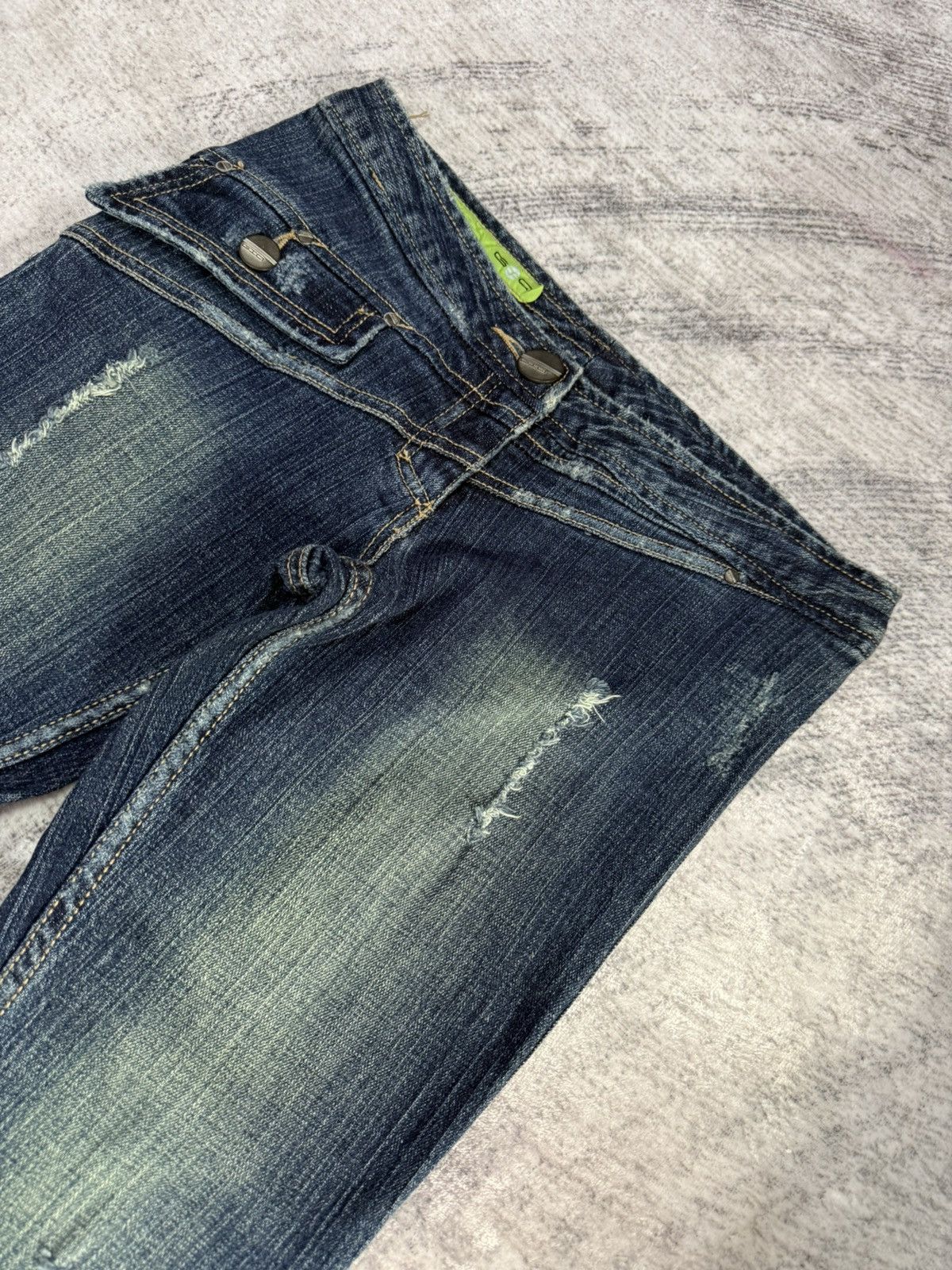 Japanese Brand × Le Grande Bleu (L.G.B.) × Tornado Mart GHC Deconstructed Panel Green Mud Wash Low Rise Flared Jeans Size US 27 - 5 Thumbnail