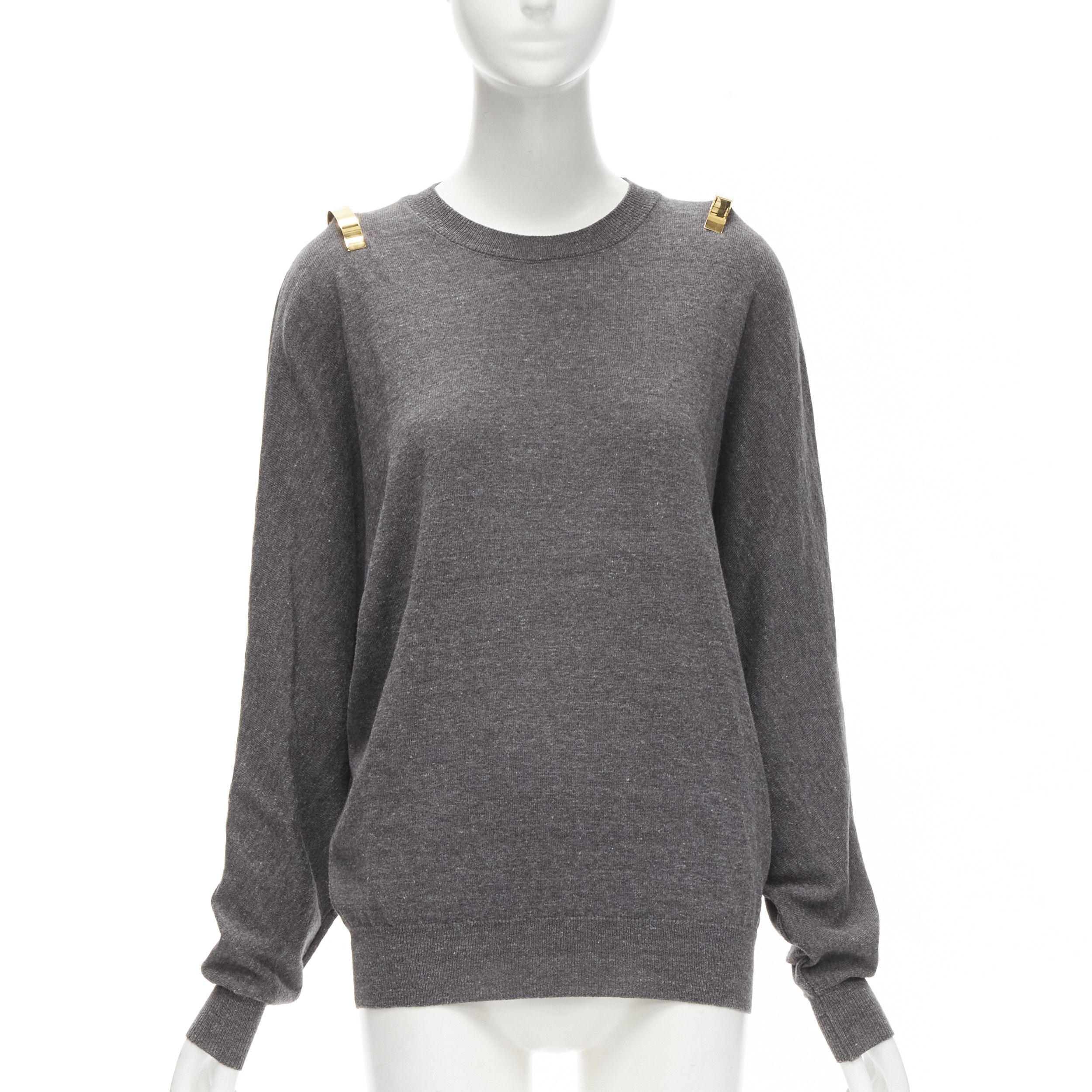 Givenchy GIVENCHY Riccardo Tisci gold metal shoulder bar cuff grey wool alpaca sweater S Size M / US 6-8 / IT 42-44 - 1 Thumbnail