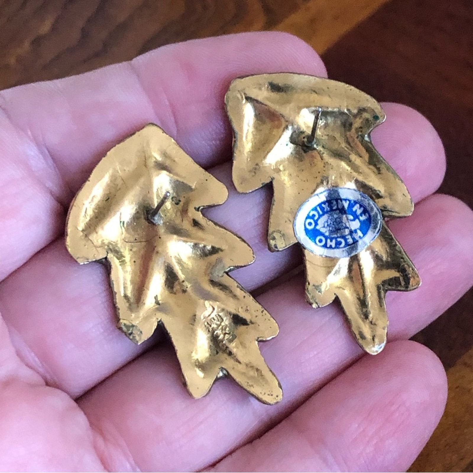 Vintage Vintage IXEL Mexican solid brass leaf design earrings Size ONE SIZE - 4 Thumbnail