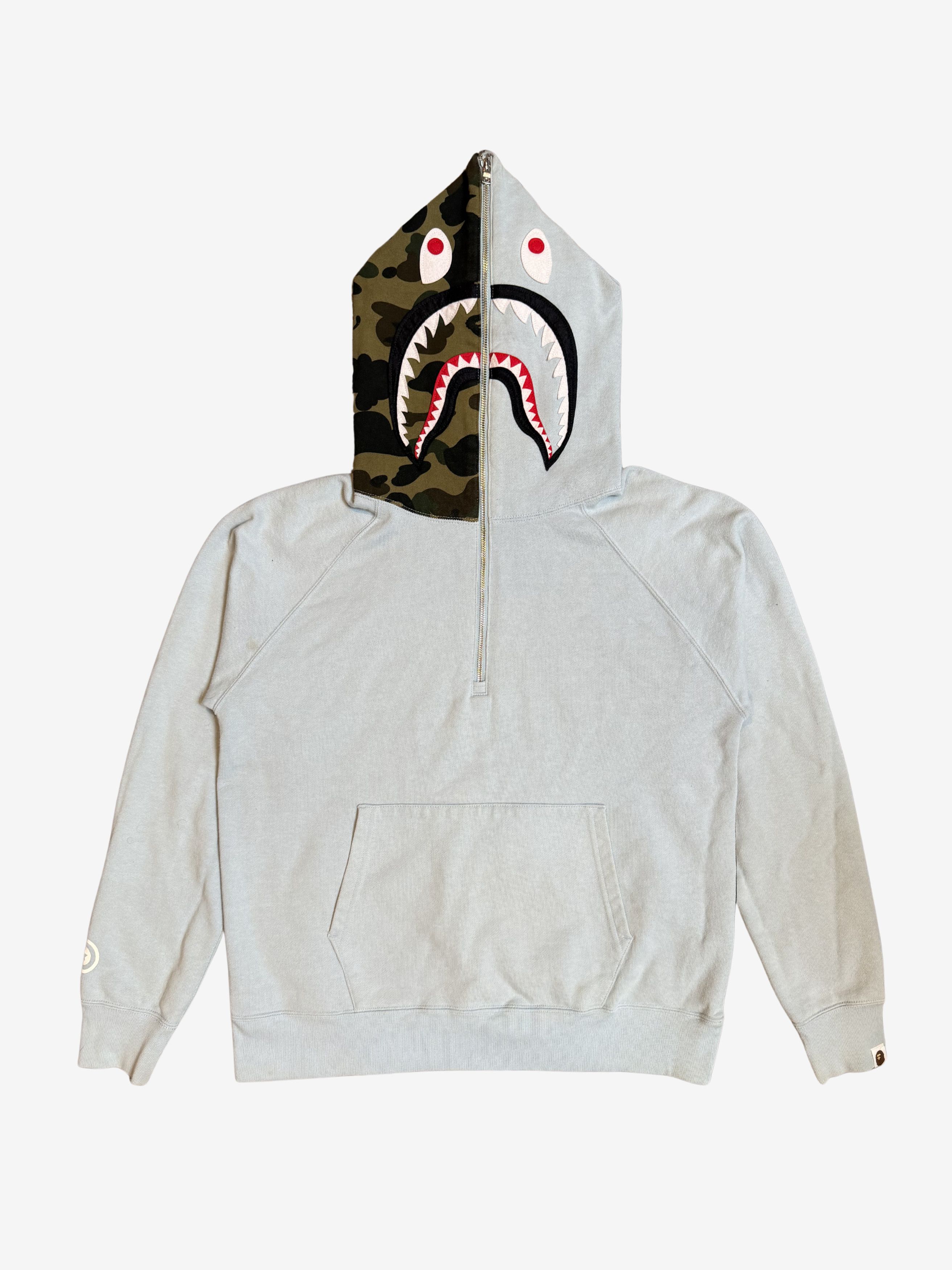 Bape A Bathing Ape Light Blue Camo Back Half Zip Up Shark Hoodie Size US L / EU 52-54 / 3 - 1 Thumbnail