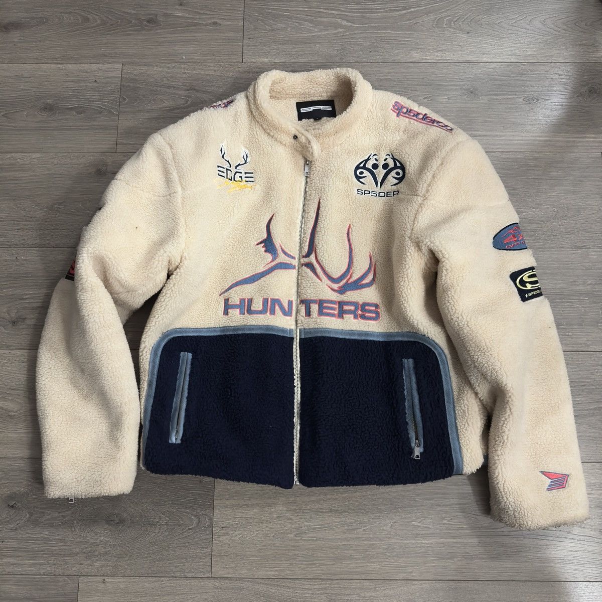 Sp5der Sherpa Hunter Moto Jacket 'Ecru/Navy'