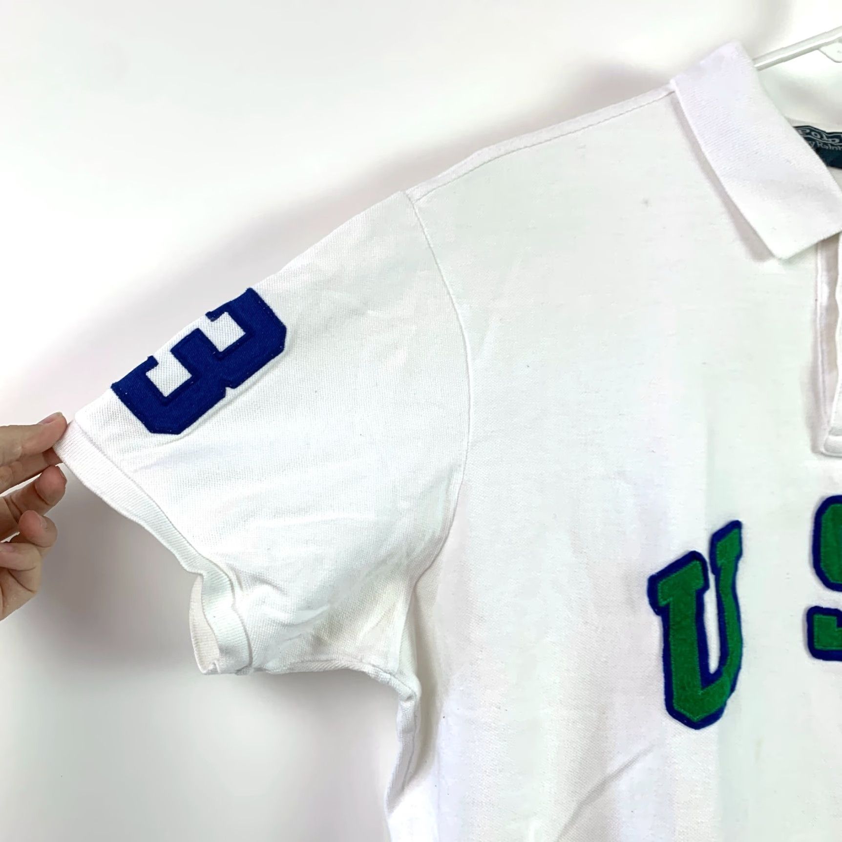 Polo Ralph Lauren VINTAGE Polo Ralph Lauren USA Felt Spellout Pony White Custom Fit Rugby Polo Shirt XXL Size US XXL / EU 58 / 5 - 2 Thumbnail