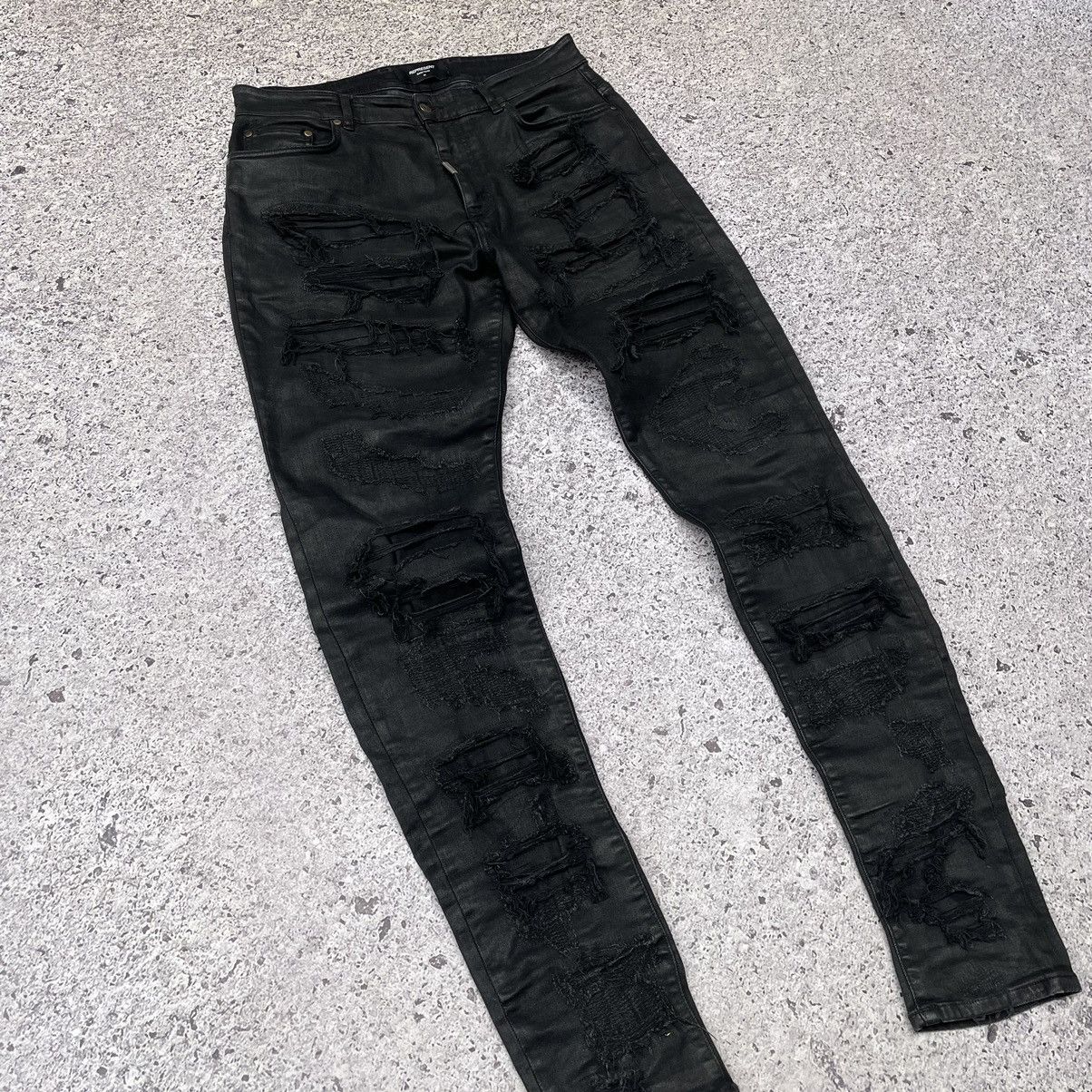 Represent Clo. Represent Clo. Shredded Distressed Black Wax Denim Jeans Size US 36 / EU 52 - 6 Thumbnail
