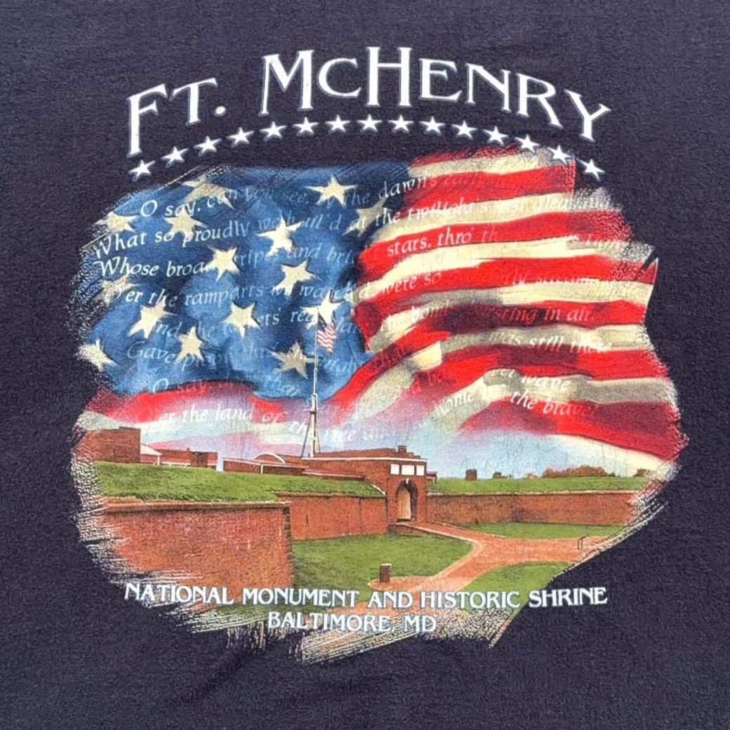 Anvil VINTAGE Fort McHenry Shirt Adult LARGE Blue Maryland History Flag Y2K Size US L / EU 52-54 / 3 - 2 Thumbnail