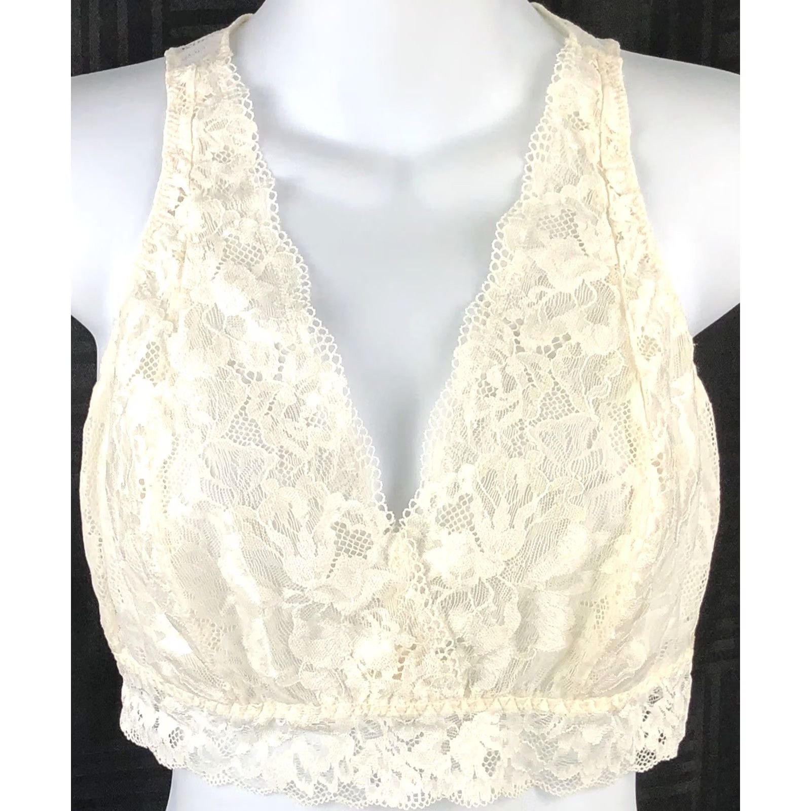 Vintage NWOT bralette Halter Ivory Floral Lace Surplice Fairy C Cup M Women Bralette Size ONE SIZE - 4 Thumbnail
