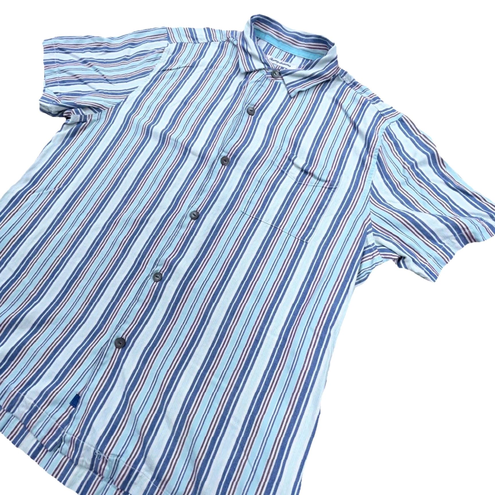 Tommy Bahama VINTAGE Tommy Bahama Shirt Men Large Blue Striped Button-Up Linen Beach Camp Dad Adult Size US L / EU 52-54 / 3 - 3 Thumbnail