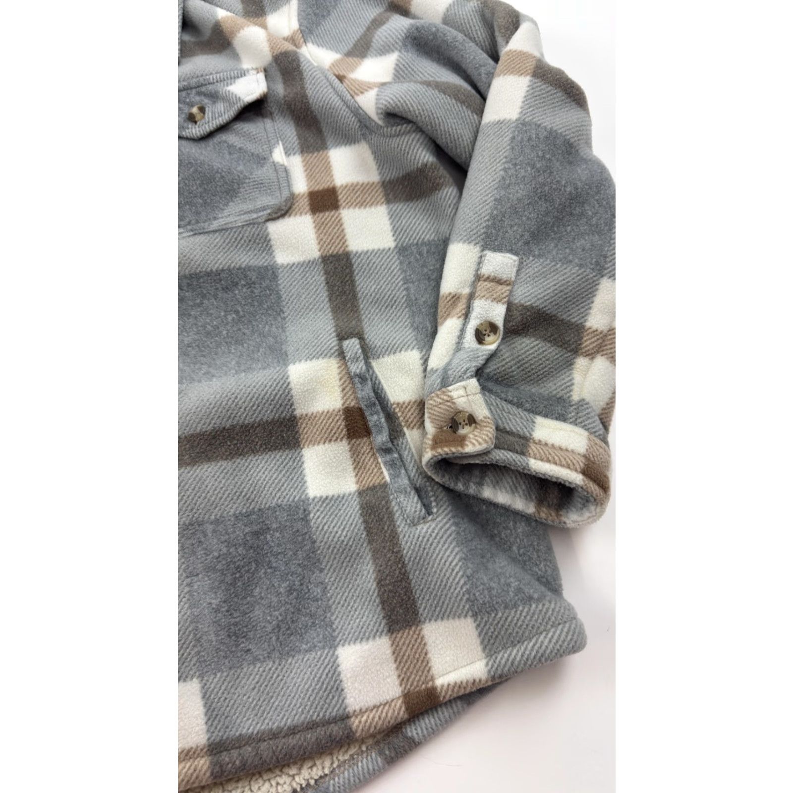 Vintage Sage Collective Jacket Womens 2XL Gray Plaid Sherpa Lined Fleece Button Up Warm Size XXL / US 16-18 / IT 52-54 - 2 Thumbnail